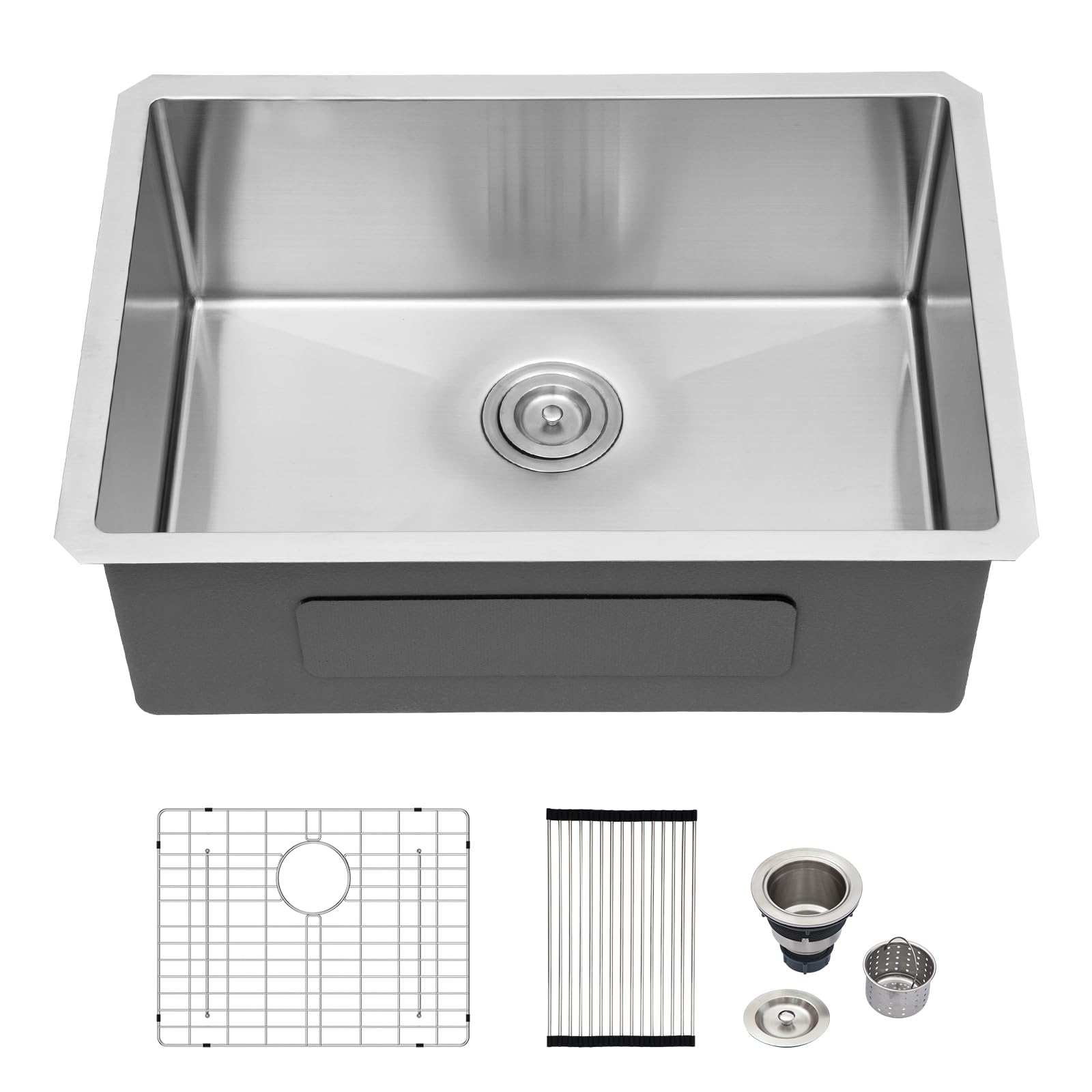 Logmey 27 Inch Undermount Kitchen Sink - 27X18 In Handmade Stainless Steel Kitchen Sinks 16 Gauge 9 Inch Deep Single Bowl Sinks