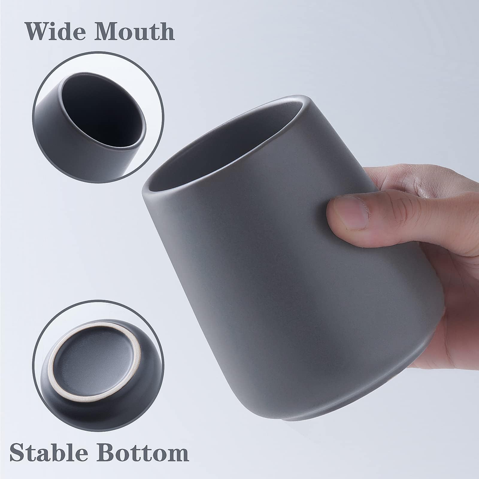 Matte Grey Ceramic Toothbrush Holder - Tooth Brushing Holders, Toothbrush And Toothpaste Holder Organizer For Bathroom Counterto