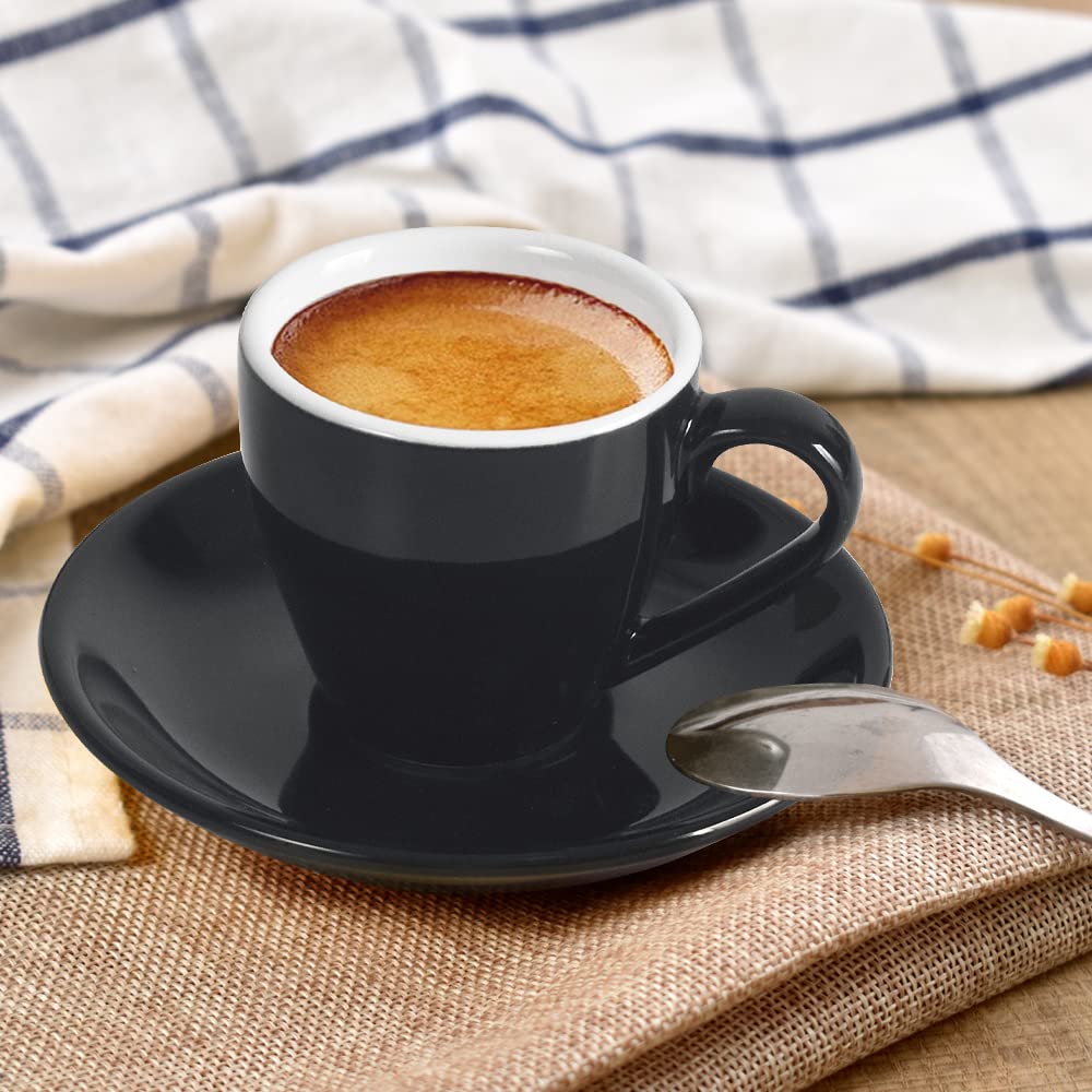 Ionegg Porcelain Espresso Cup With Saucer, Espresso Shot Cup, 80Ml/2.7Oz, Black