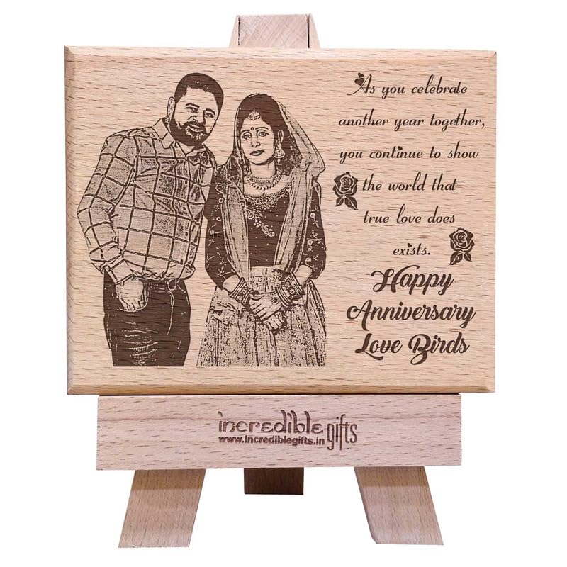 Gftbx Personalized Wooden Engraved Photo Frame For Anniversary Gift (5X4 Inches, Wood), Tabletop Rectangular