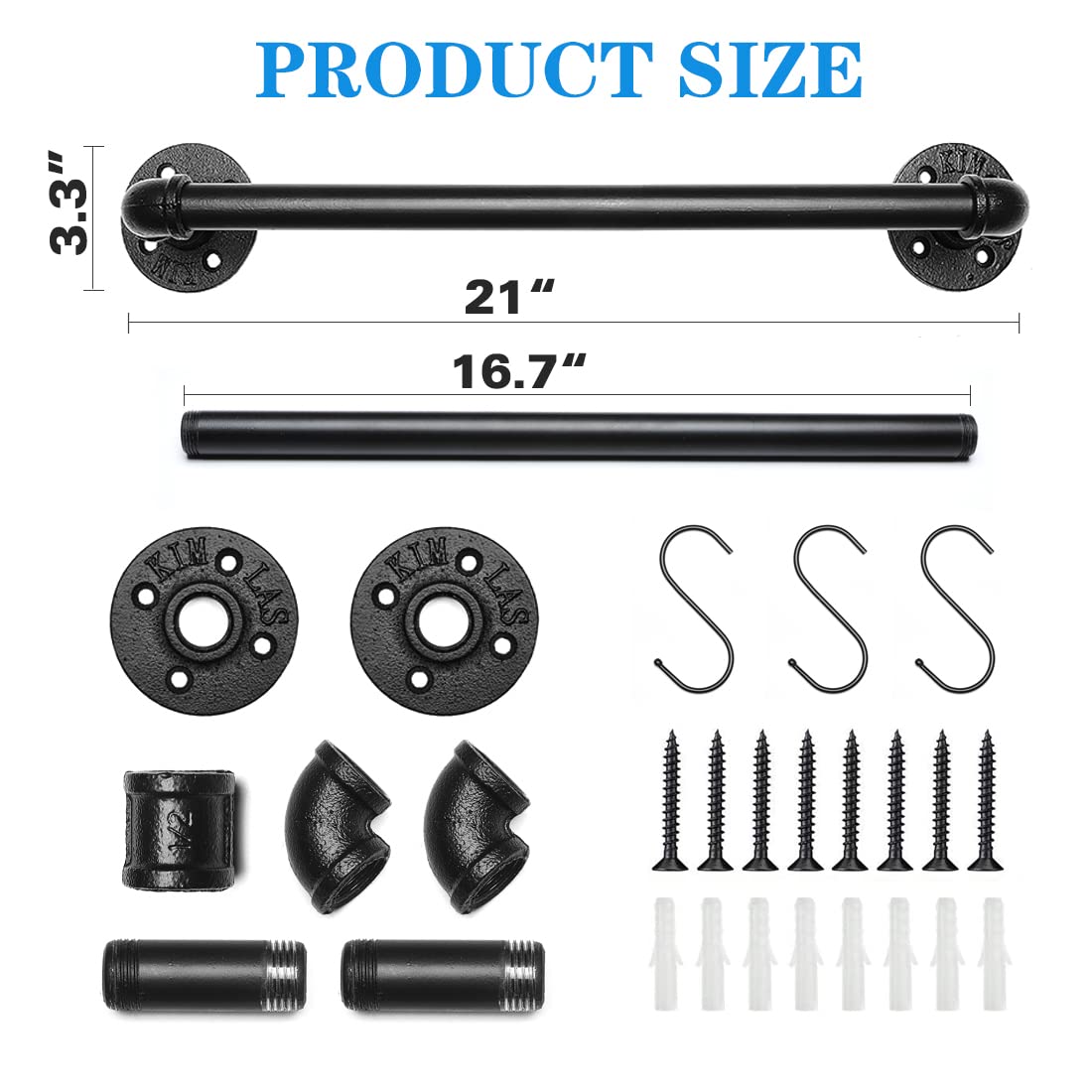 Eledom Industrial Pipe Towel Rack Towel Bar 21 Inch 2 Pack, Heavy Duty Wall Mounted Rustic Farmhouse Bath Towel Holder For Bath