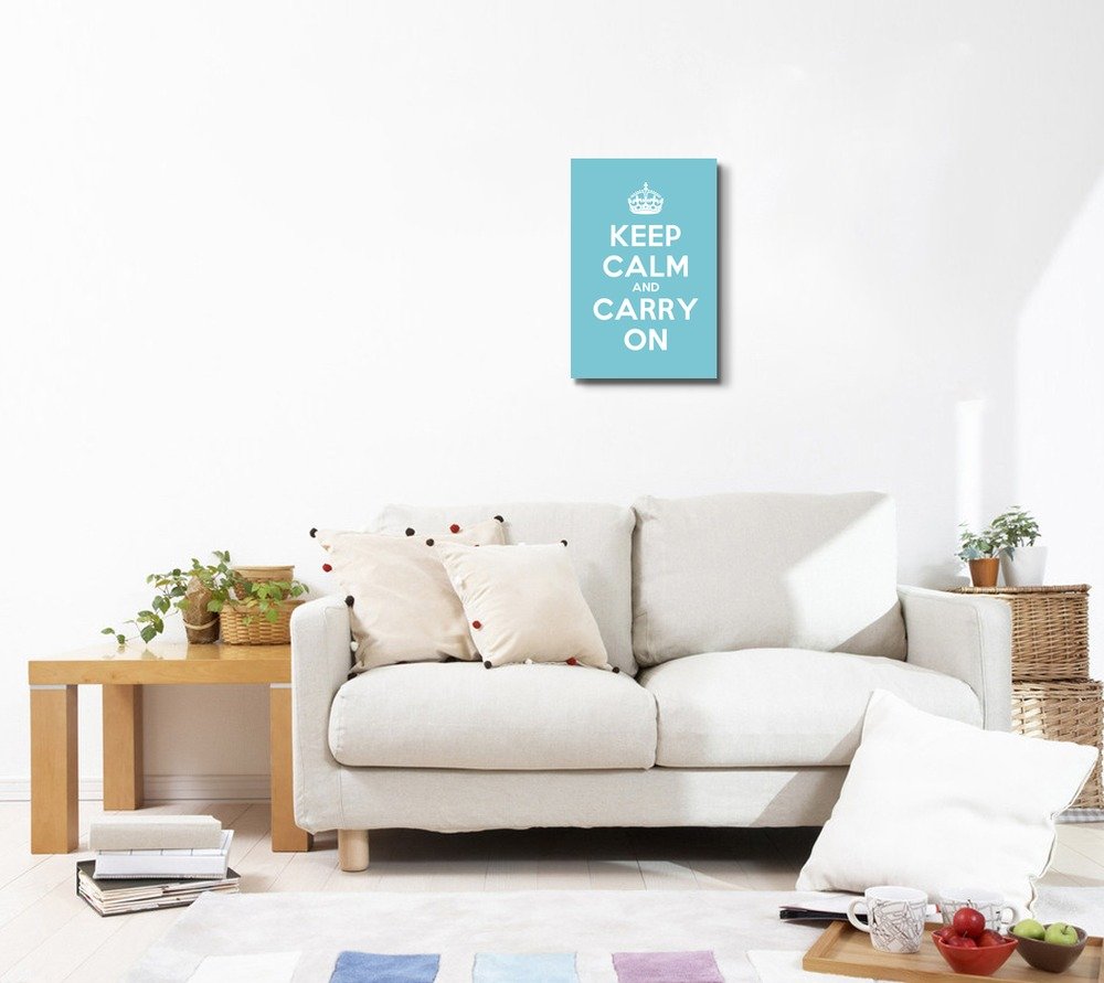 Canvas Wall Art Gallery Wrap Canvas Prints - Keep Calm And Carry On | Stretched Teal Canvas Home Art Ready To Hang - 16'' X 24''