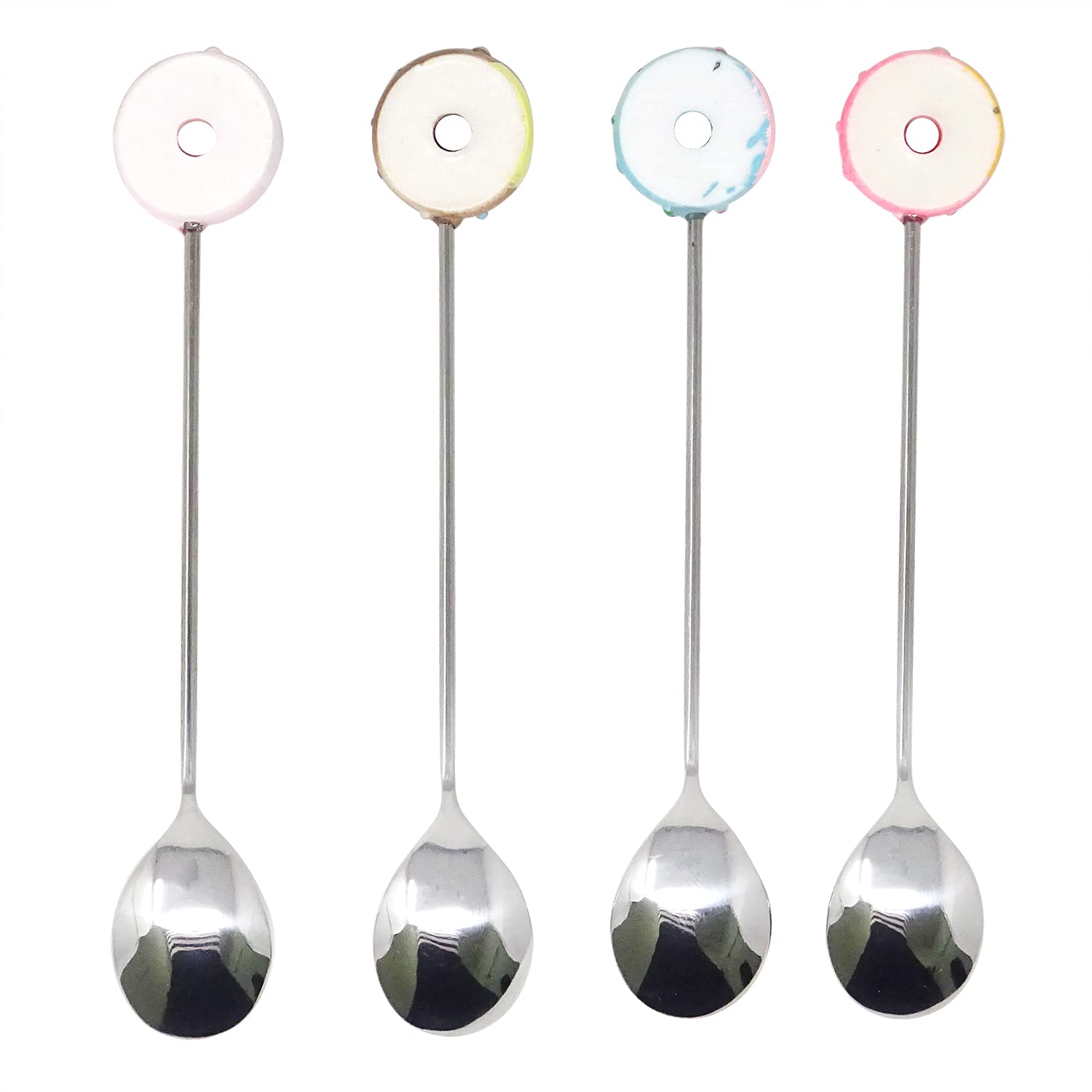 Honbay 4Pcs Creative Donut Stainless Steel Spoon Coffee Spoon Dessert Spoon Ice Cream Spoon Sugar Spoon Mixing Spoon For Home, S
