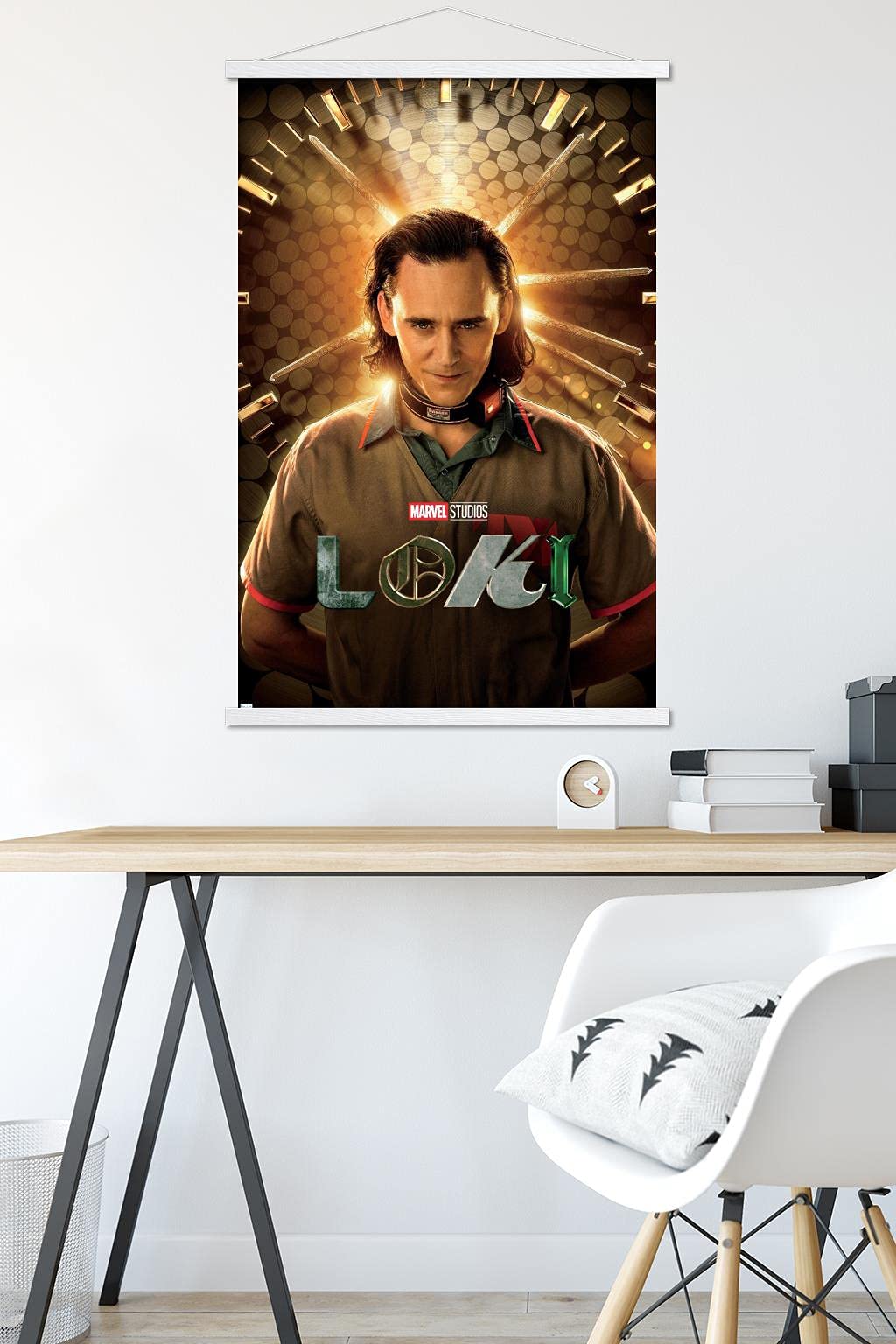 Trends International Marvel Loki-Teaser Wall Poster with Magnetic Frame  22.375'' x 34''  Print and White Hanger Bundle