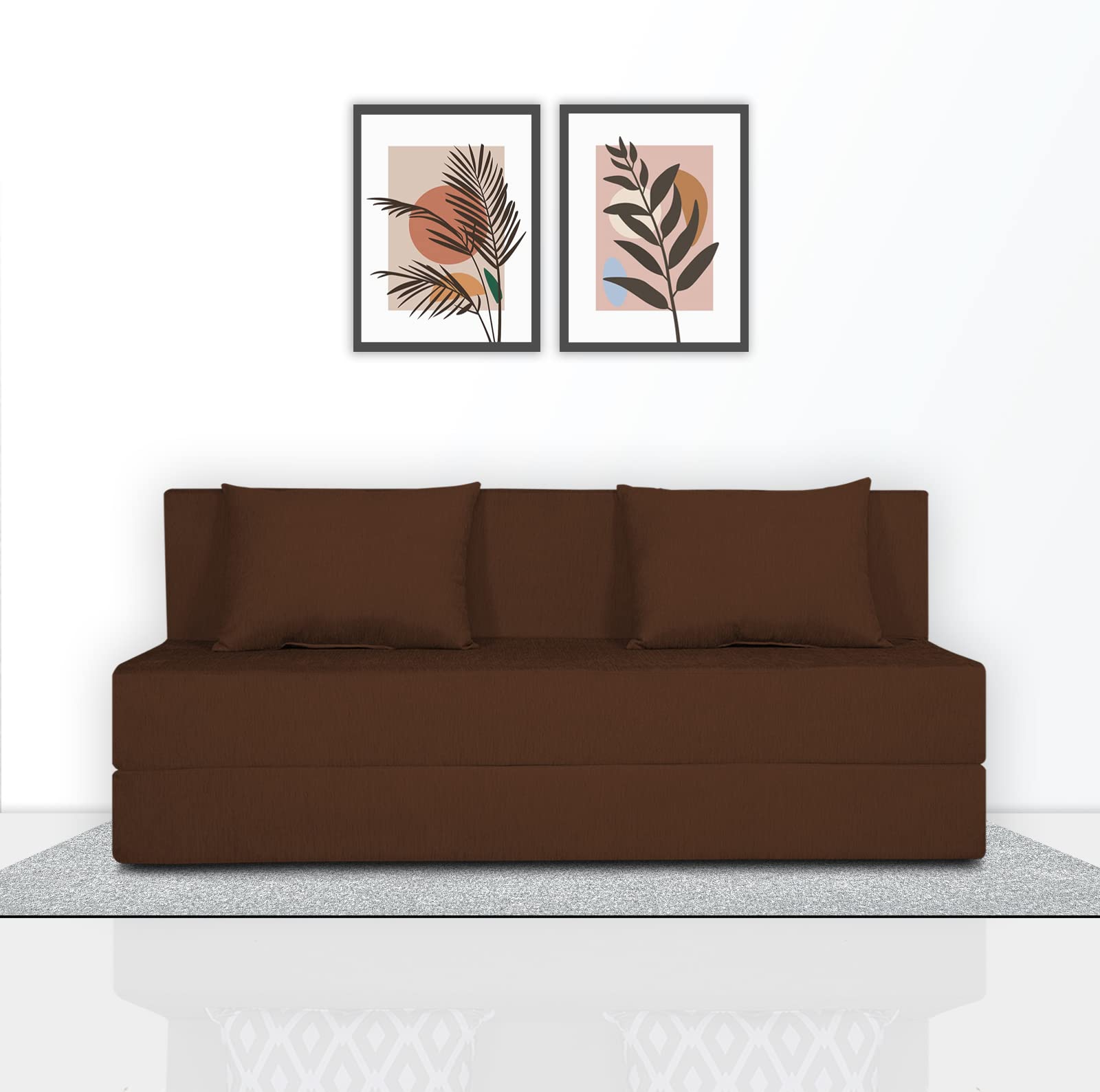 Adorn India Easy 3 Seater Sofa Cum Bed (Alyn Pattern) Size 5 X 6 Ft (Brown Color) (1 Year Warranty)