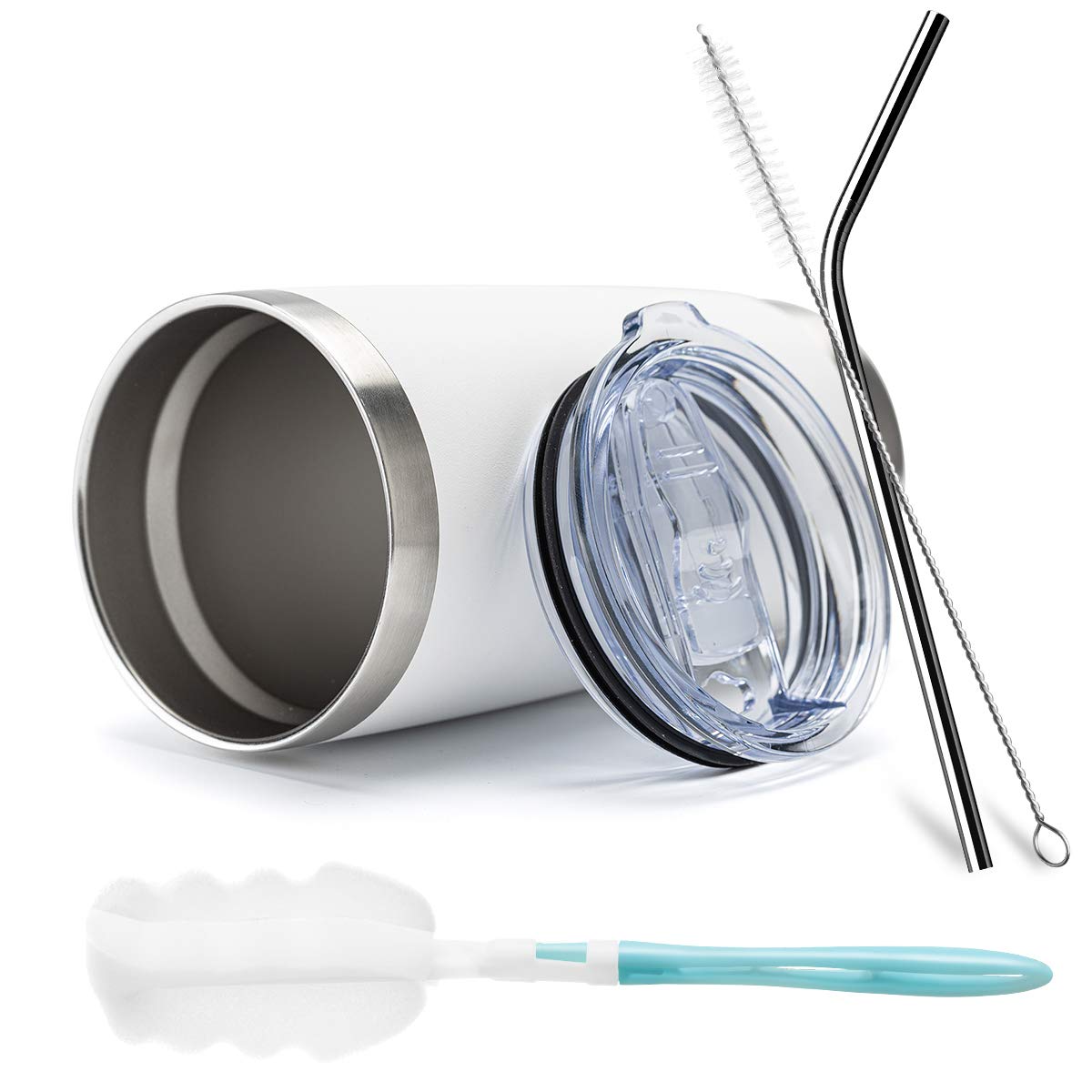 Comooo 20Oz White Tumbler Double Wall Vacuum Insulated Coffee Travel Mug Stainless Steel Tumbler Bulk With Lid And Straw Powder