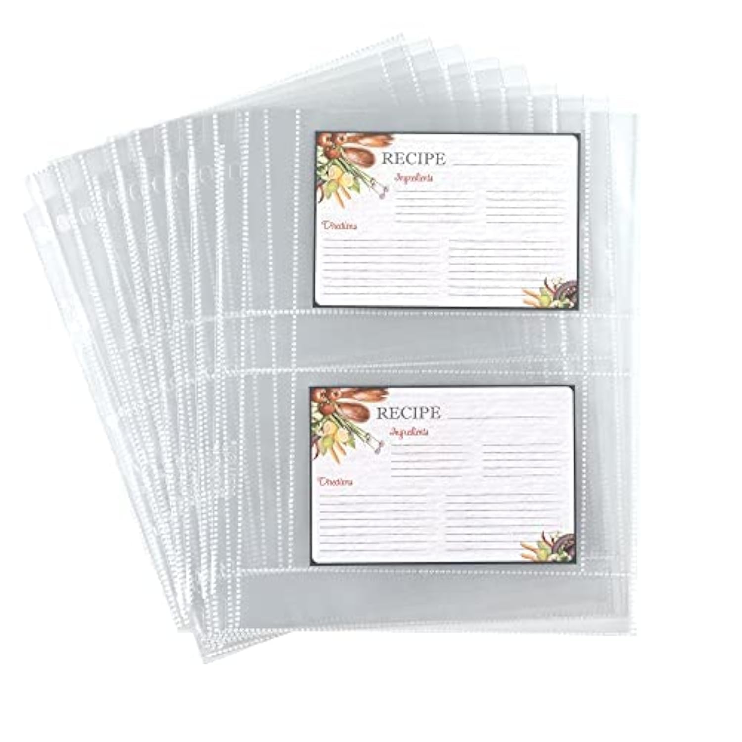 Samsill Recipe Card Page Protectors For 8.5 X 11 Recipe Binder, 4 X 6 Pockets, 2 Pockets, 50 Count, Recipe Book Pocket Page Refi