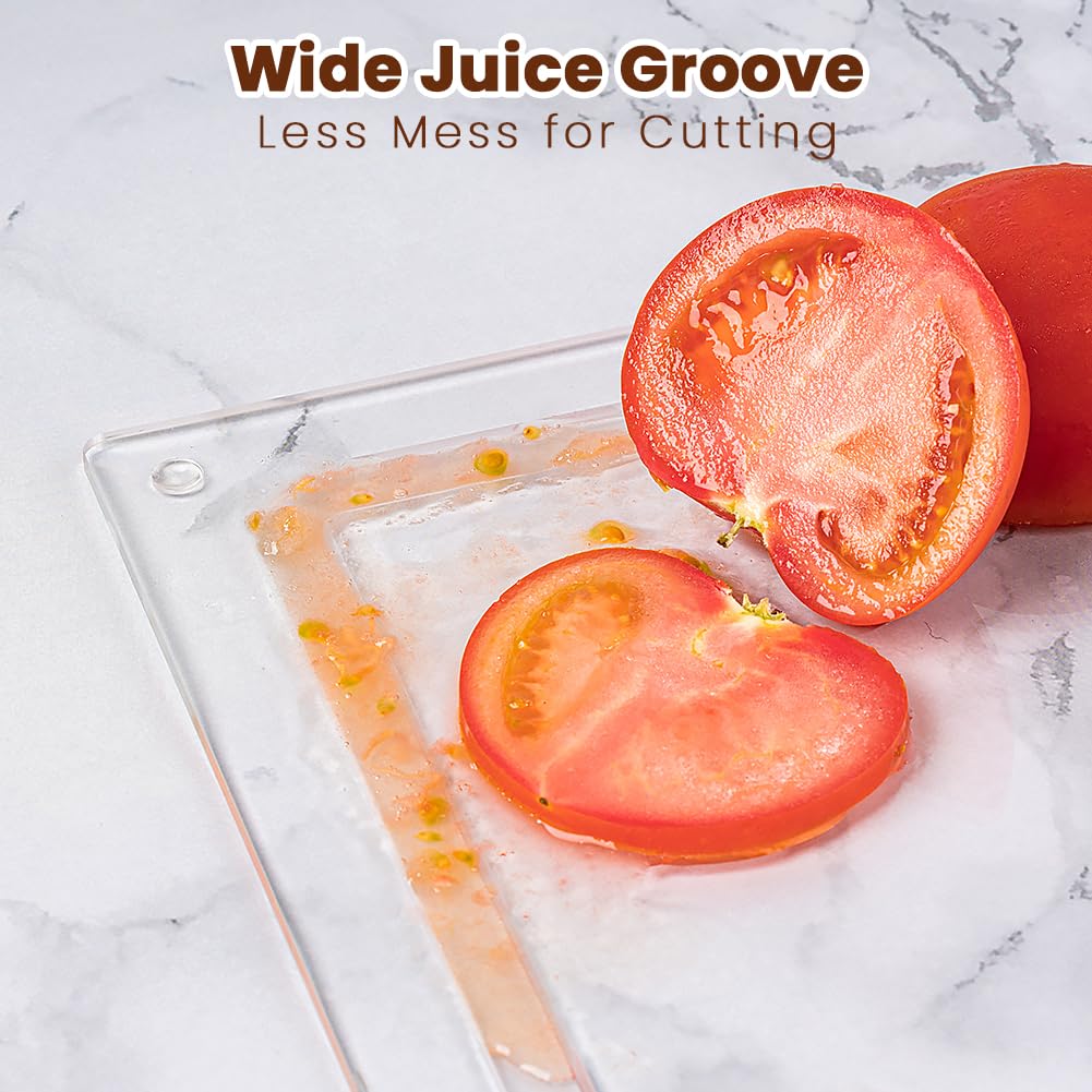 Acrylic Cutting Board with Counter Lip, 17x13 Inch Clear Cutting Boards for Kitchen Counter with Juice Groove, Non Slip for Coun