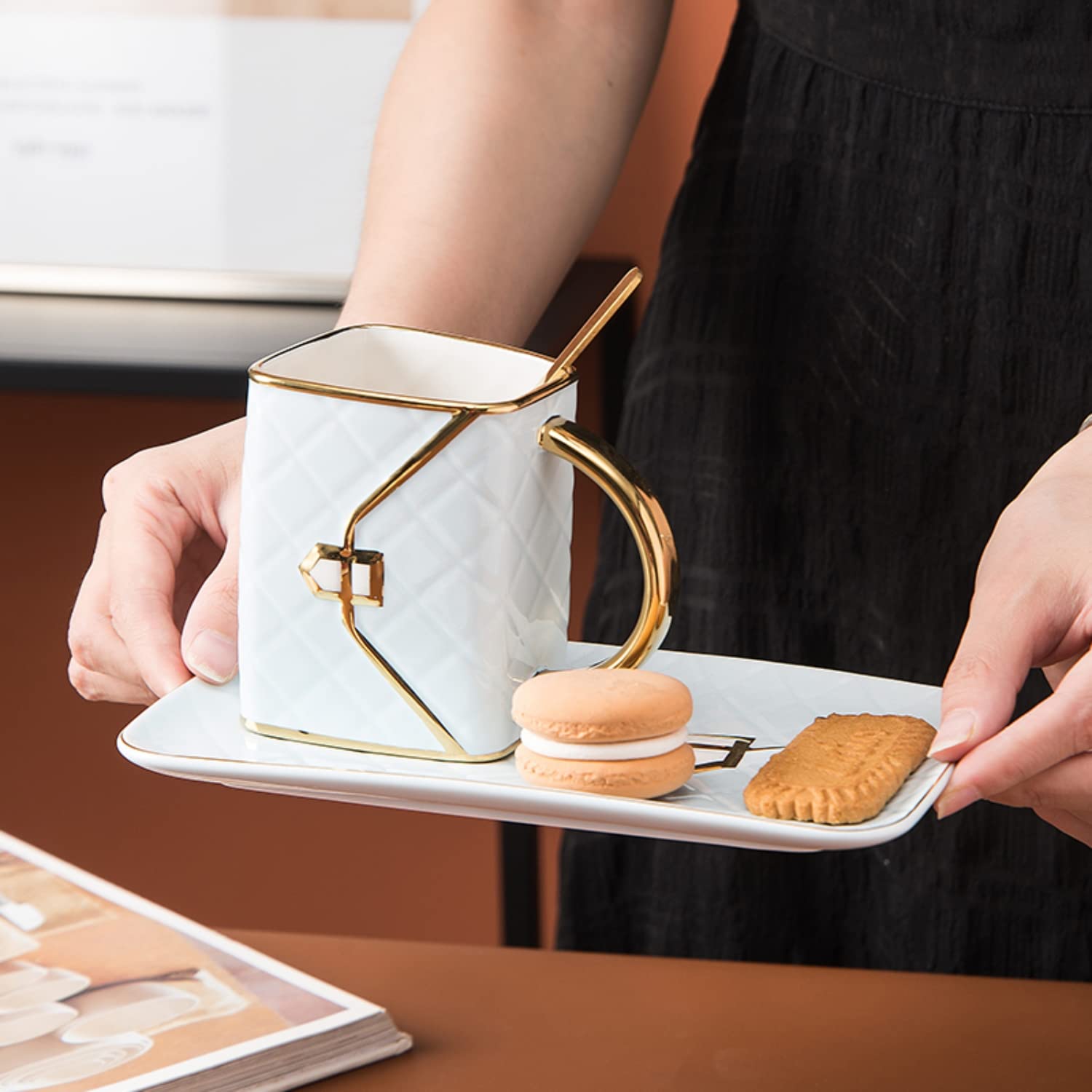 Ynsfree Handbag Shaped Ceramic Coffee Mugs Set Tea Cup Back To School Supplies Coffee Bag Shaped Mug And Saucer Set With Spoon F