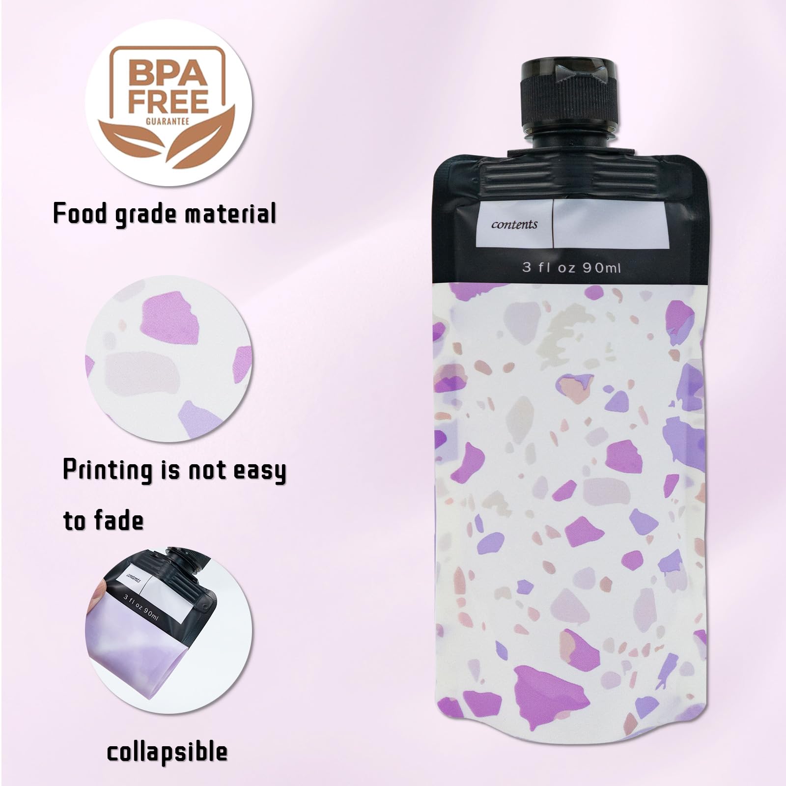 Binxus 16 Pcs Leak Proof Empty Squeeze Pouches, Portable Travel Fluid Makeup Packing Bag Plastic Refillable Squeeze Pouches For