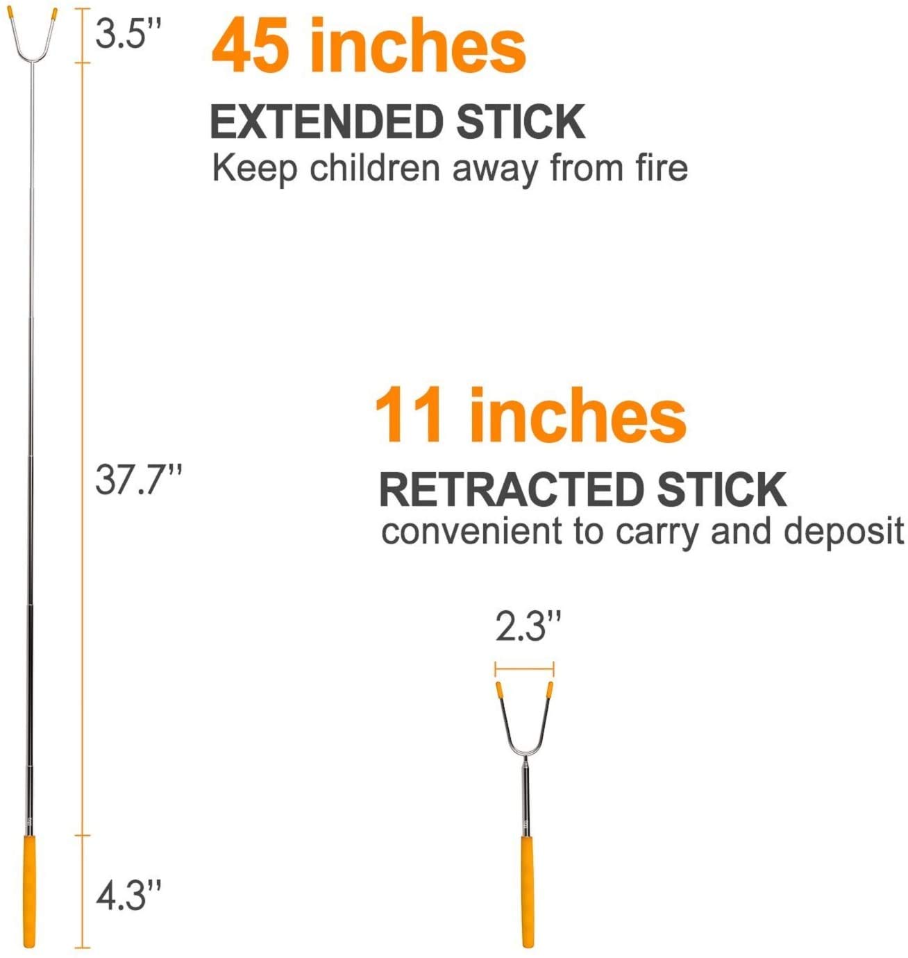 BBQStyle Marshmallow Roasting Sticks  Set of 8 Pack Premium 45'' Extendable Rotating Telescoping Forks for Hot Dog & Smores  Special Safe and Healthy Cookware for Campfire  Camping & Bonfire