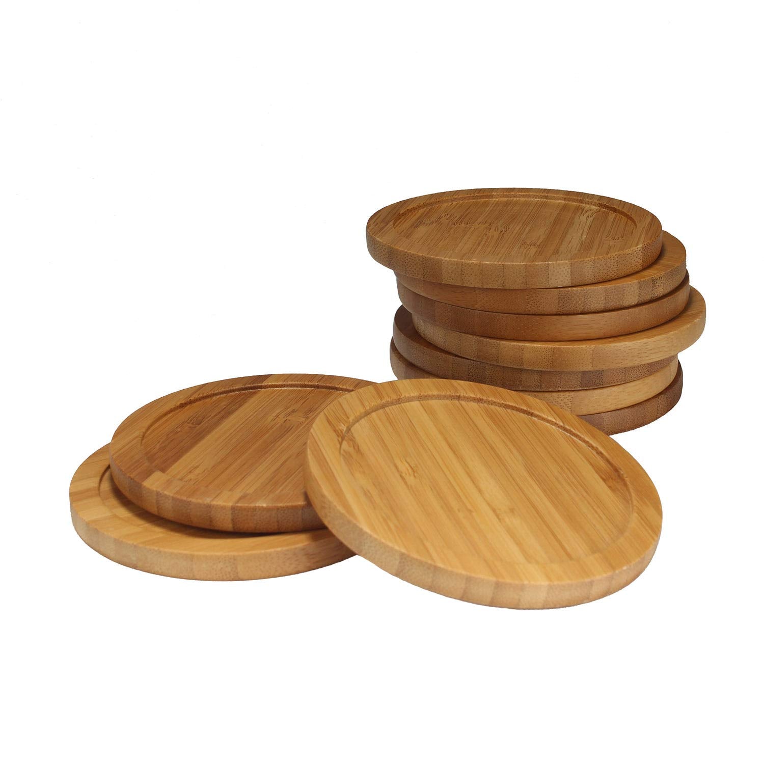 Bamboomn Heavy Duty 100% Eco-Friendly Natural Bamboo Coasters - 3.75'' - Round - 10 Piece Coaster Set
