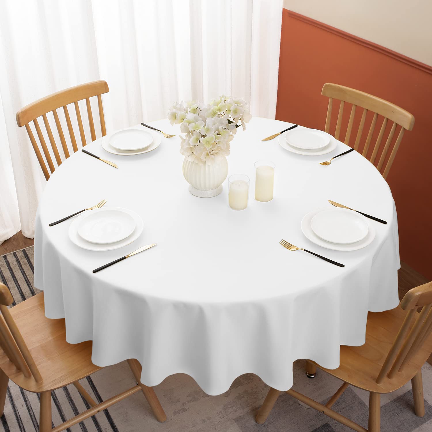 Softalker Round Tablecloth Waterproof & Stain Resistant Table Cloth Wrinkle Free Fabric Washable 210Gsm Polyester Table Cover Fo