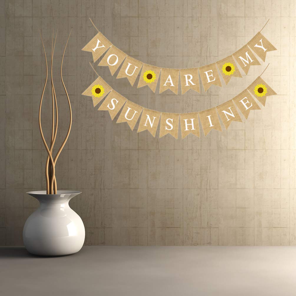 Amosfun You Are My Sunshine Banner Sunflower Burlap Banner Swallowtail Linen Bunting Garland For Baby Shower Kids Birhday Party
