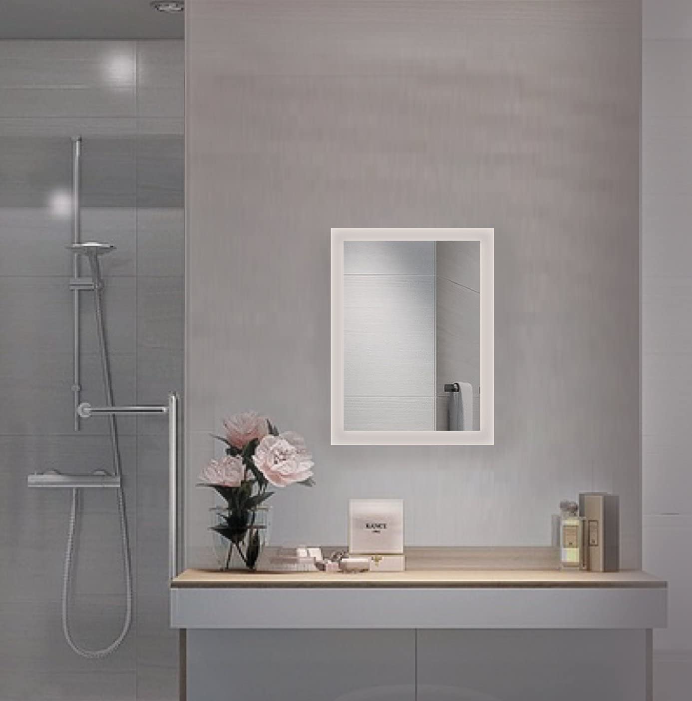 Krugg Small LED Bathroom Mirror 15 Inch x 20 Inch  Lighted Vanity Mirror Includes Dimmer & Defogger   Wall Mount Vertical or Horizontal Installation