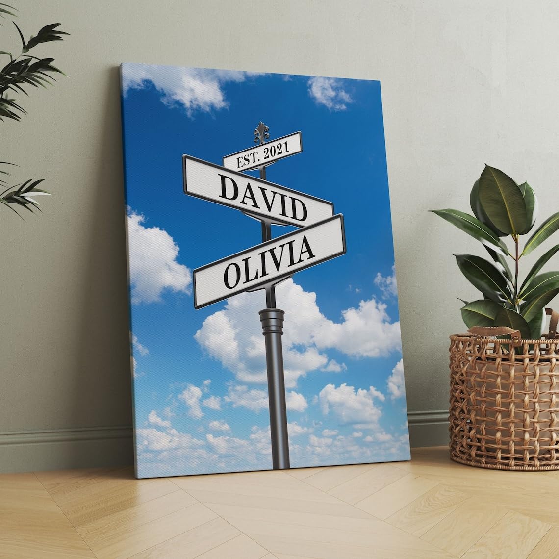 European Street Sign Name Canvas Print, Custom Name Sign Poster Wall Art, Personalized Gift For Wedding, Birthday Gift, Gift For