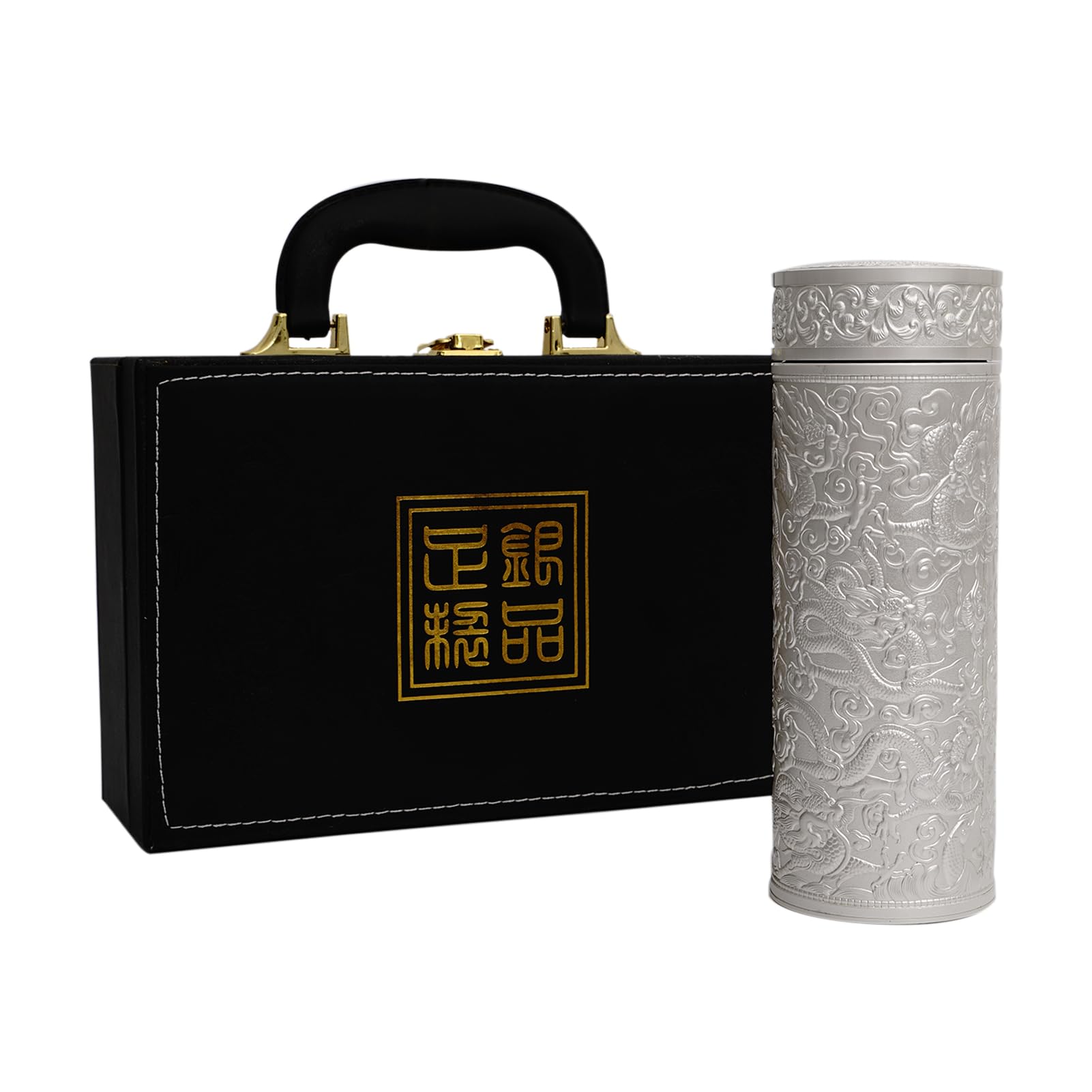 Chinese style 999 silver hot water bottle 11.8oz insulated stainless steel thermos keeps liquids hot and cold, leak proof and do