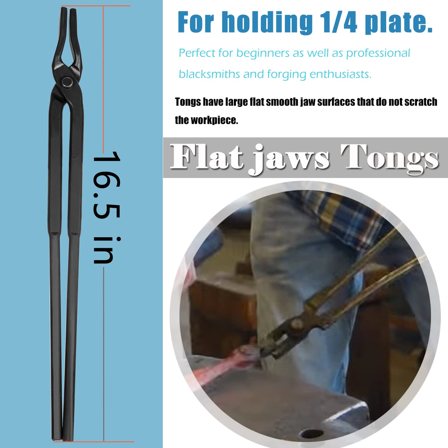 Beginner Blacksmith Tongs Blacksmith Forge Tong Tools Set Includes 1/4 Flat Jaw, Pick Up, Scroll, 3/8 1/2 5/8 V-Bit Tongs (6 Pie