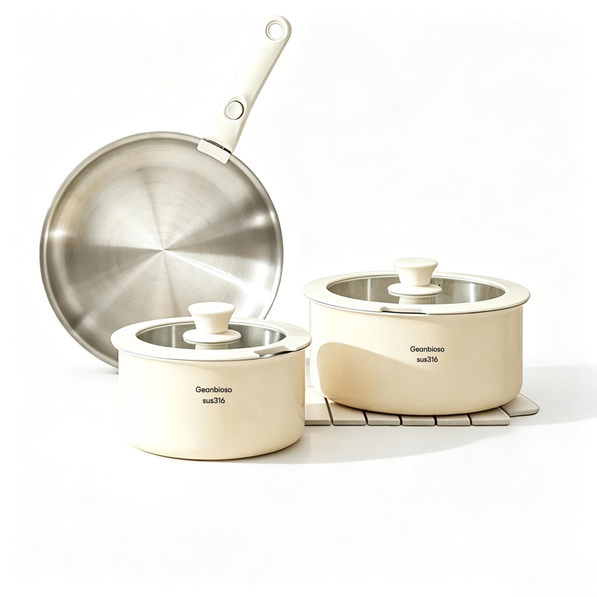 6Pcs 316 Stainless Steel Cookware Set, Detachable Handle Stackable