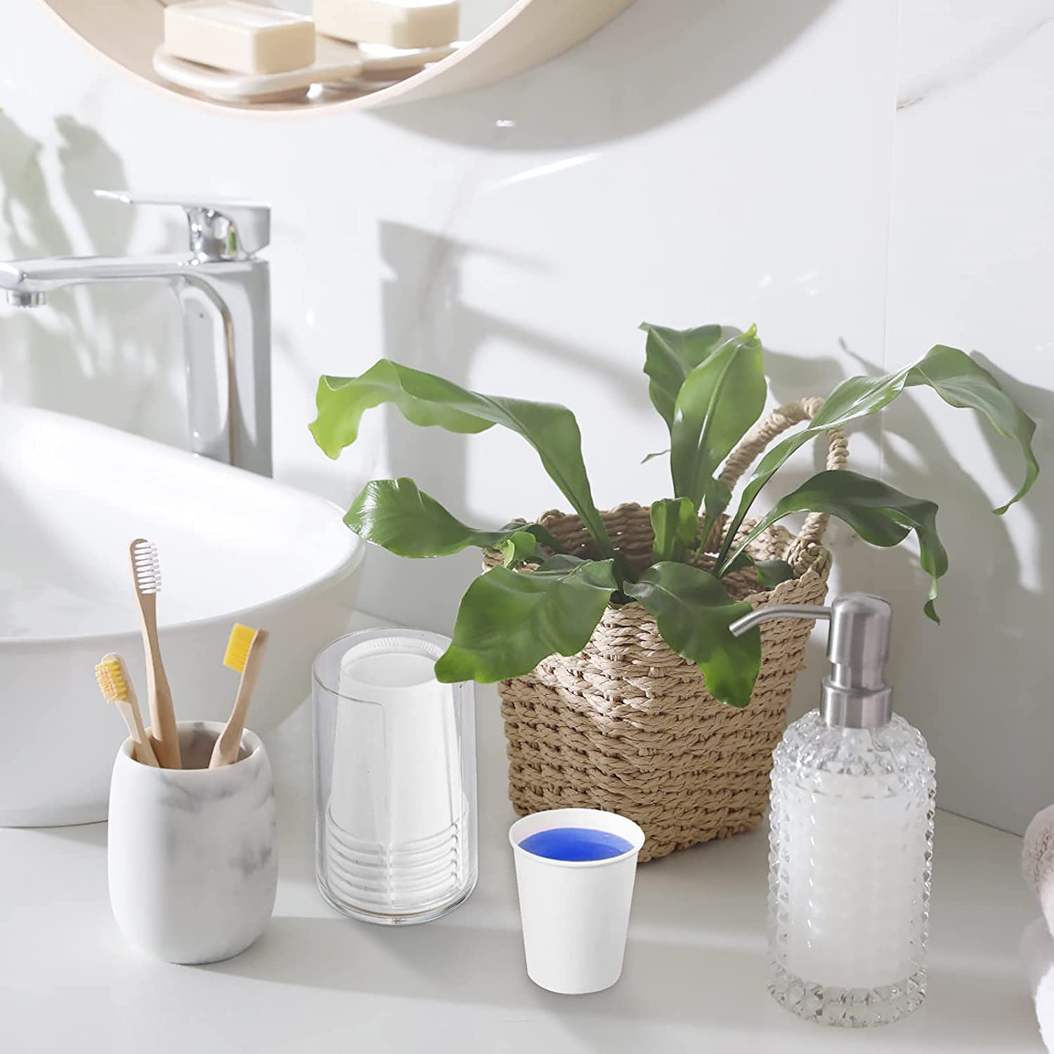 [300 Count - 4 oz] Small Paper Cups  Mouthwash Cups Bathroom Cups Mini Cups Small Disposable Cups