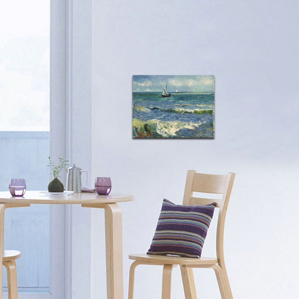 Wieco Art Canvas Prints Wall Art Seascape At Saintes Maries By Vincent Van Gogh Oil Paintings Reproduction Classical Giclee Artw