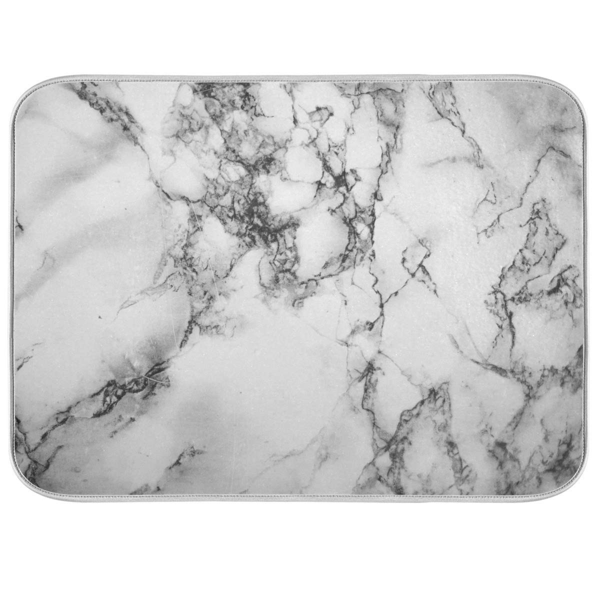 Black Grey Marble Dish Drying Mat 16X18 For Kitchen White Marble Print Dishes Pad Dish Drainer Rack Mats Absorbent Fast Dry Kitc