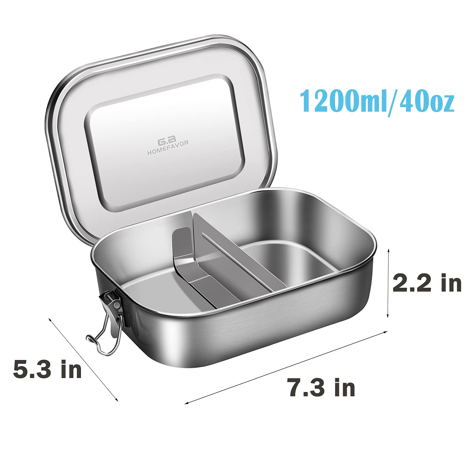 G.A Homefavor Stainless Steel Lunch Box-1200Ml Metal Leak Proof Bento Container For Sandwich Storage, Meal, Rice, Snack-Perfect