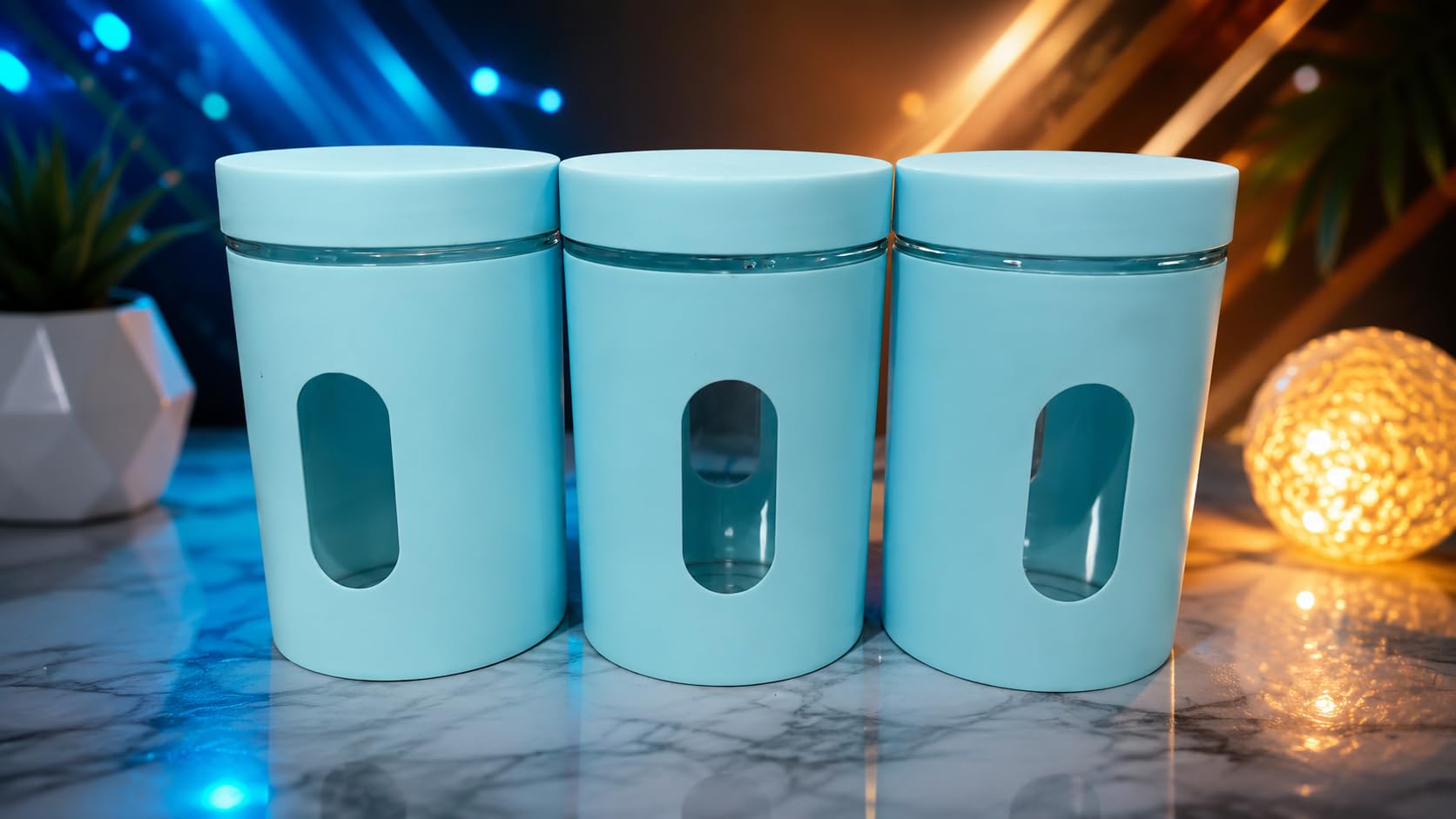 Green Tales Airtight Kitchen Storage Containers, BpaFree Plastic, Set Of 3, With SeeThrough Window, For Pulses, Rice, Snacks &