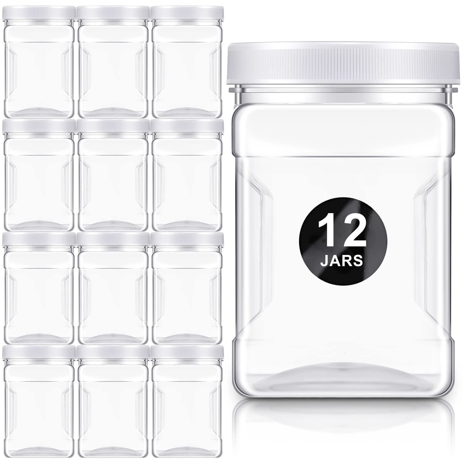 Gerrii 12 Pcs 27 Oz Plastic Jars with Lids Wide Mouth Square Paint