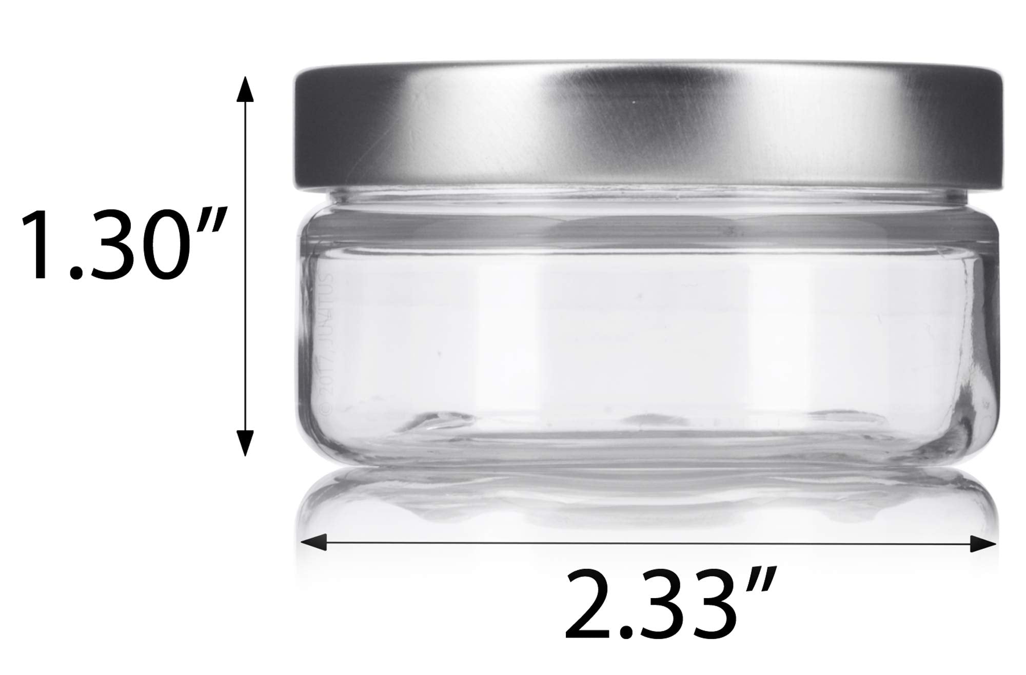 Juvitus Clear Pet Plastic (Bpa Free) Refillable Low Profile Jar With Silver Metal Lid - 2 Oz (12 Pack)