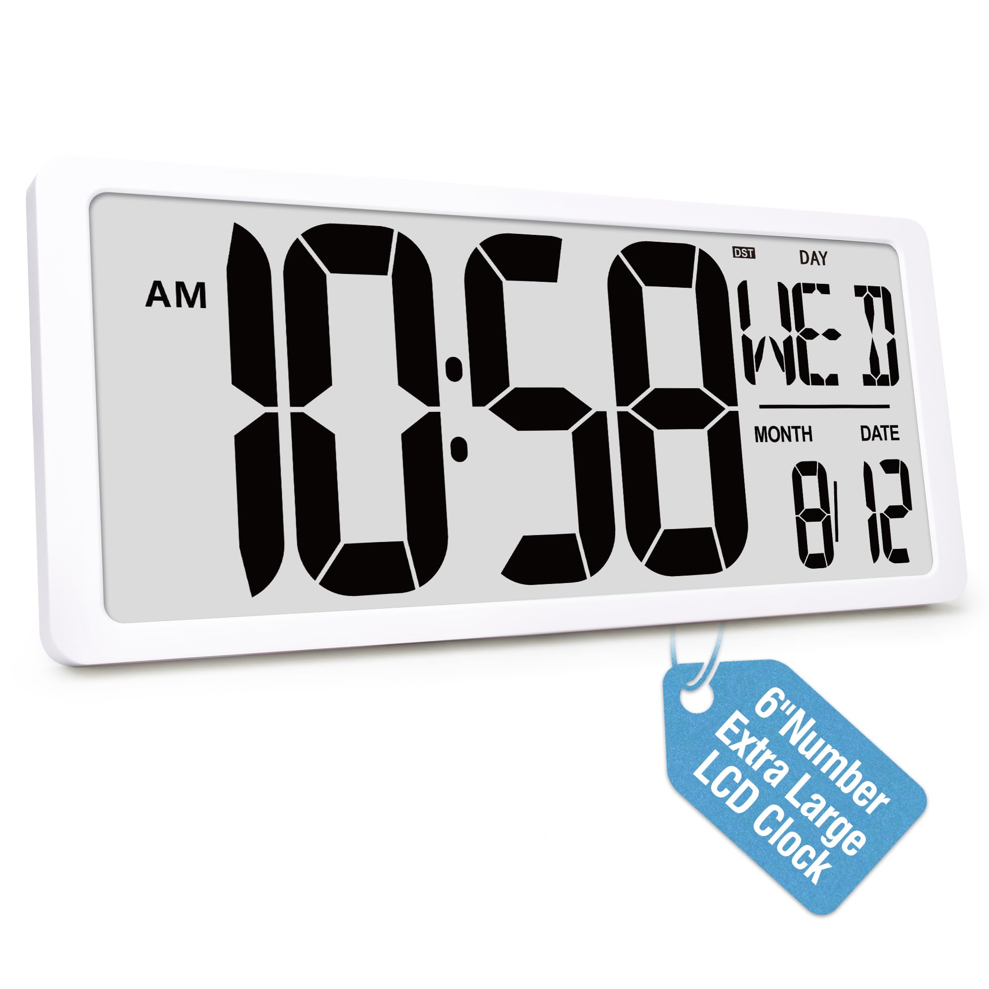 Kmmkgg Atomic Clock With Backlight, 16.9 Digital Wall Clock Large Display, Battery Operated Digital Alarm Clock With Day, Date &