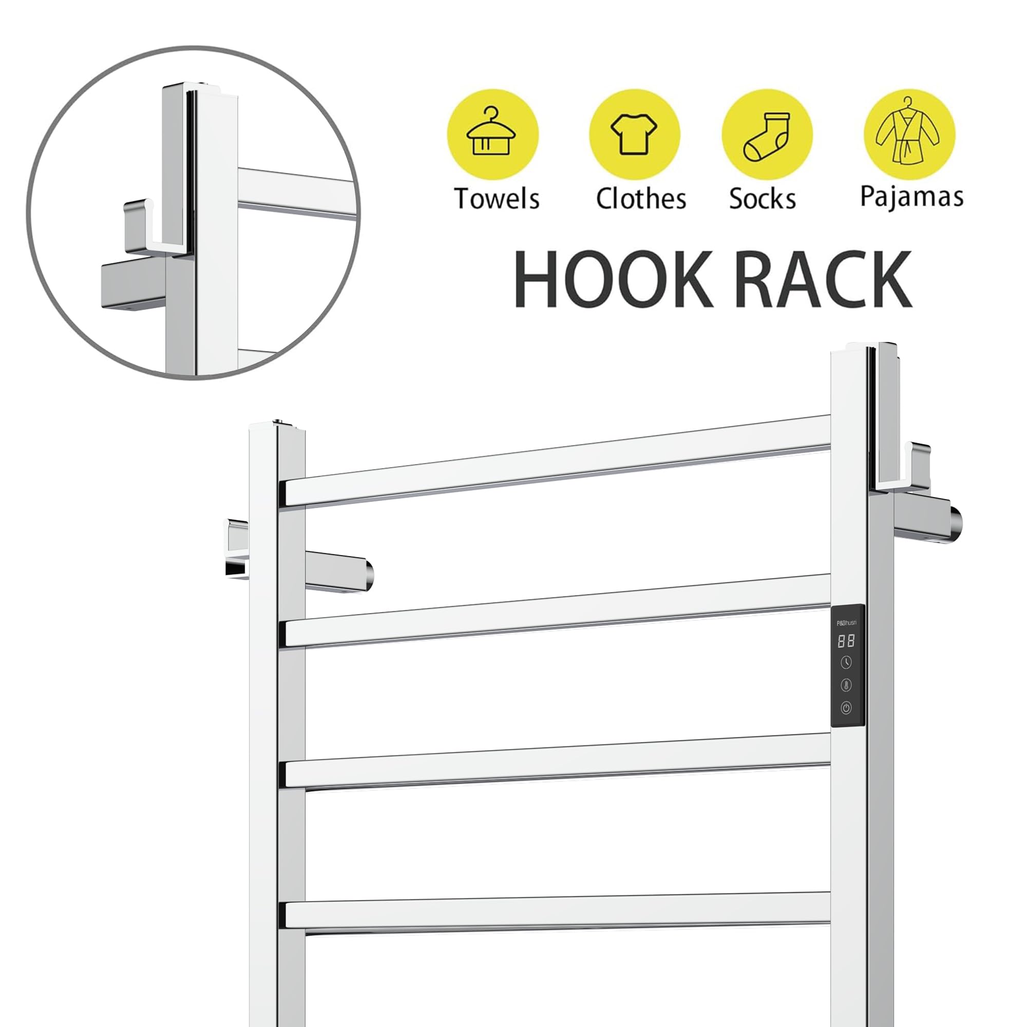 P&Bhusri Heated Towel Rack, 8-Bar Towel Warmer Rack For Bathroom, Wall Mounted Electric Towel Rack With Timer And Led Indicator,