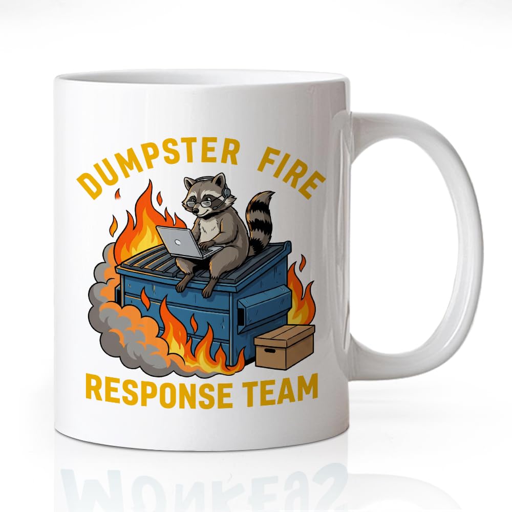 WHTYEFZ Dumpster Fire Response Team 11 oz Mug, Funny Raccoon Remote Work Design Ceramic Coffee Cup for Raccoon Lover Colleague B
