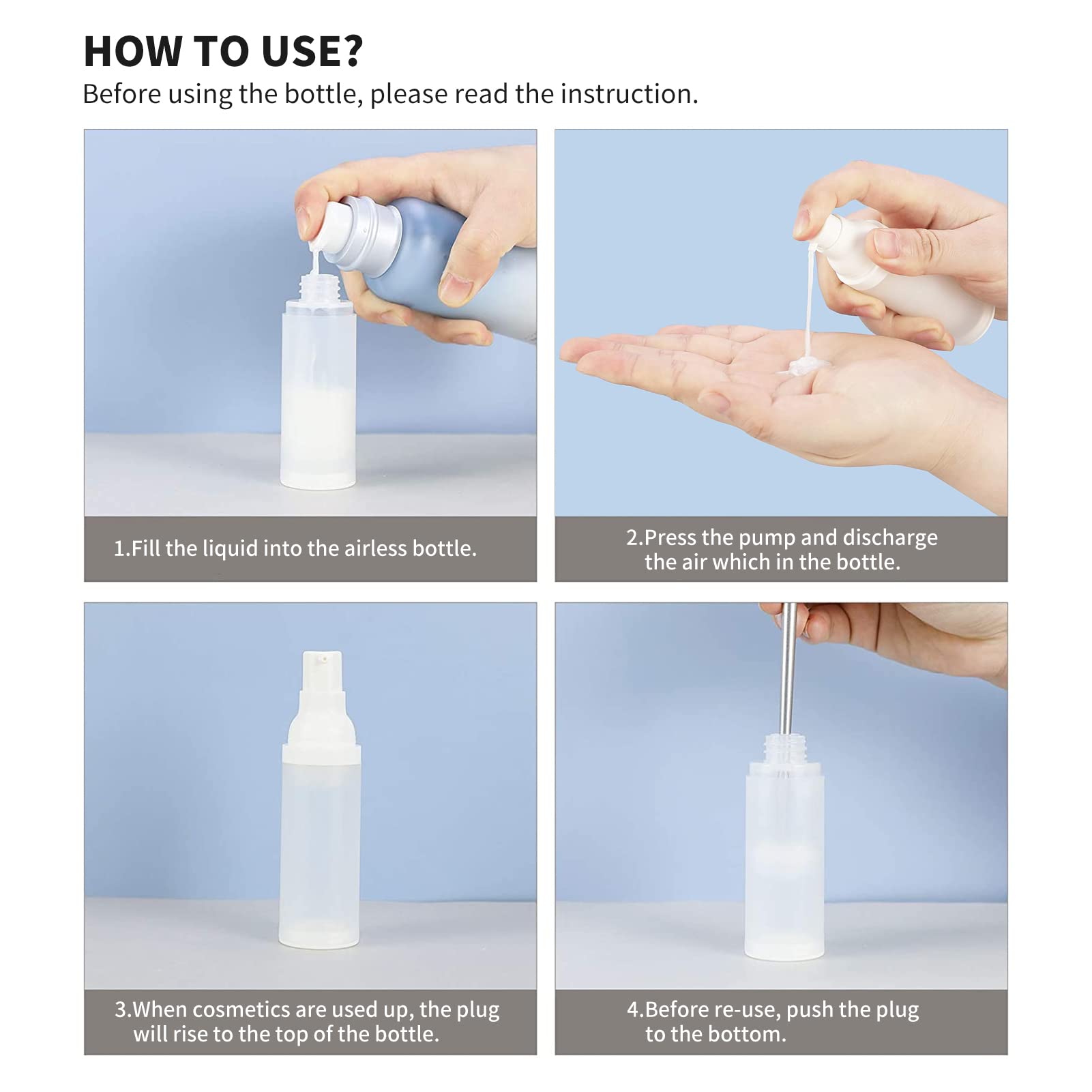 Longway 1Oz 30Ml Airless Cosmetic Cream Pump Bottle Travel Size Dispenser Refillable Containers/Foundation Travel Pump Bottle Fo