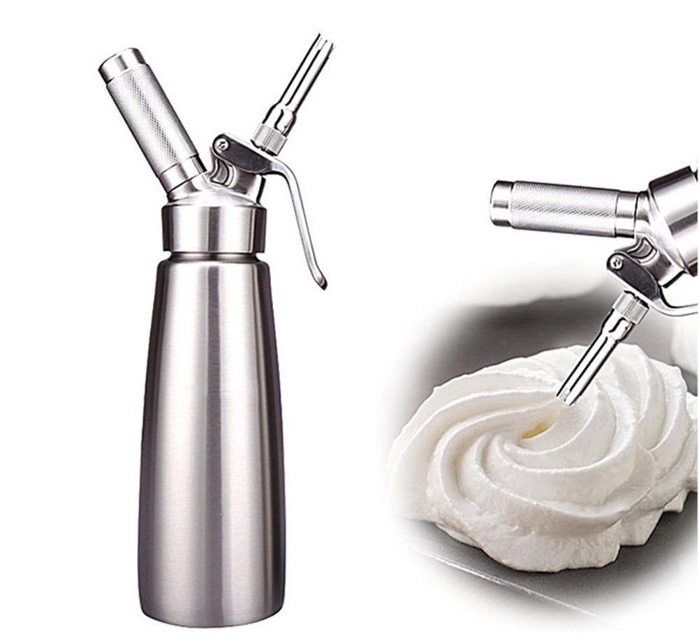 Zoemo All Metal Steel Whipped Cream Dispenser 1 Quart - Professional Culinary Cream Whipper With Full Set Injector Tips Free Rec