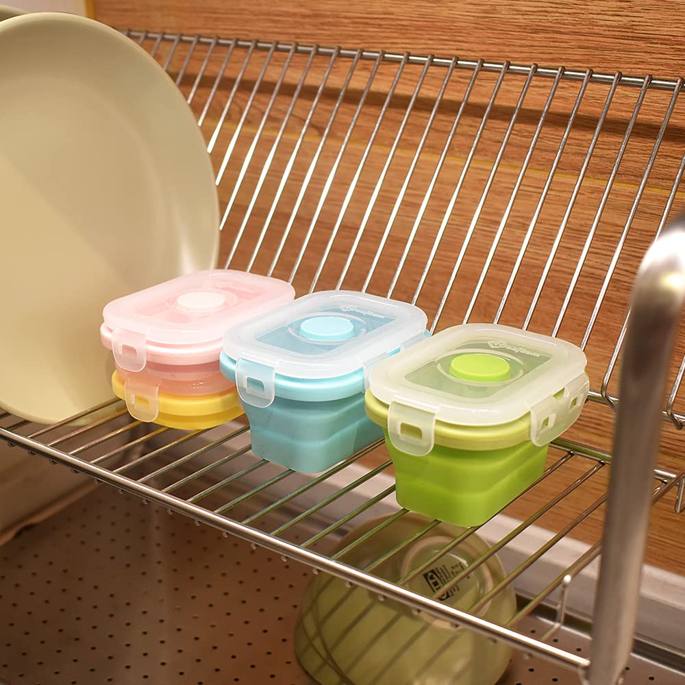 Cozihom Collapsible Silicone Food Storage Container, Portion Control Container With Clip-On Lid, Stackable, Space Saving, Microw