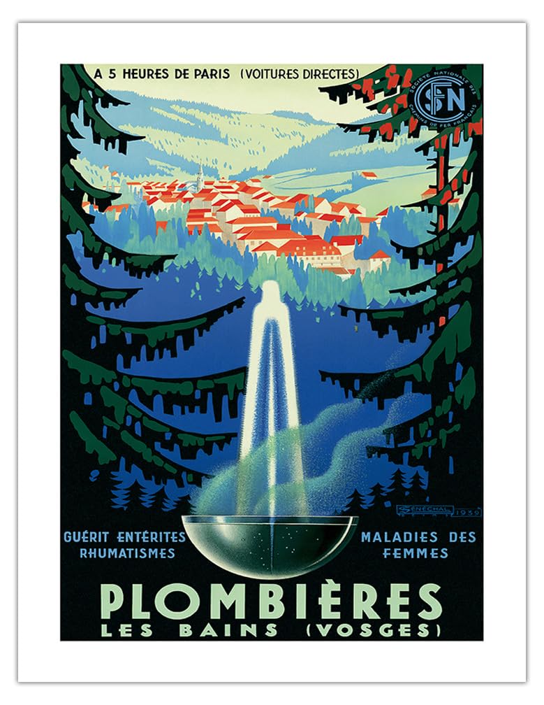 Mineral Baths At Plombi  Res-Les-Bains Vosges France - Vintage Travel Poster By Adrien S  N  Chal C.1939 - Bamboo Fine Art 290Gs