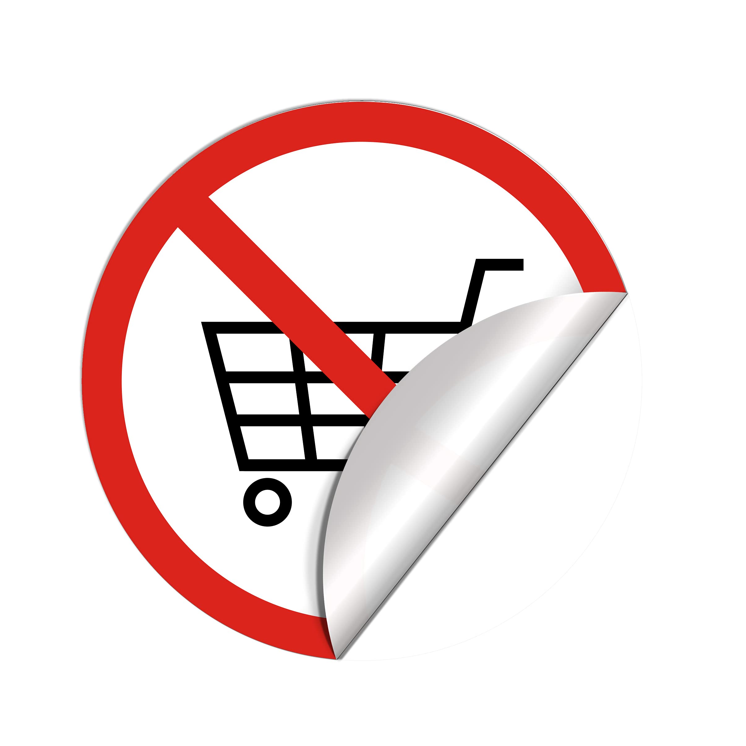 Dealzepic - No Shopping Cart Allowed Sign Sticker | Self-Adhesive Peel And Stick Vinyl Decal - 3.94 Inches In Diameter - Pack Of