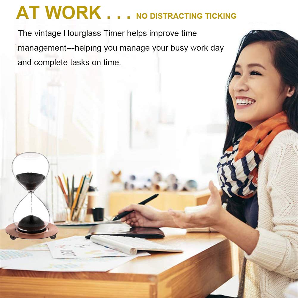 Suliao Magnetic Hourglass 2 Minute Sand Timer: Large Sand Clock Two Minute With Black Magnet Iron Powder & Metal Base, Sand Watc