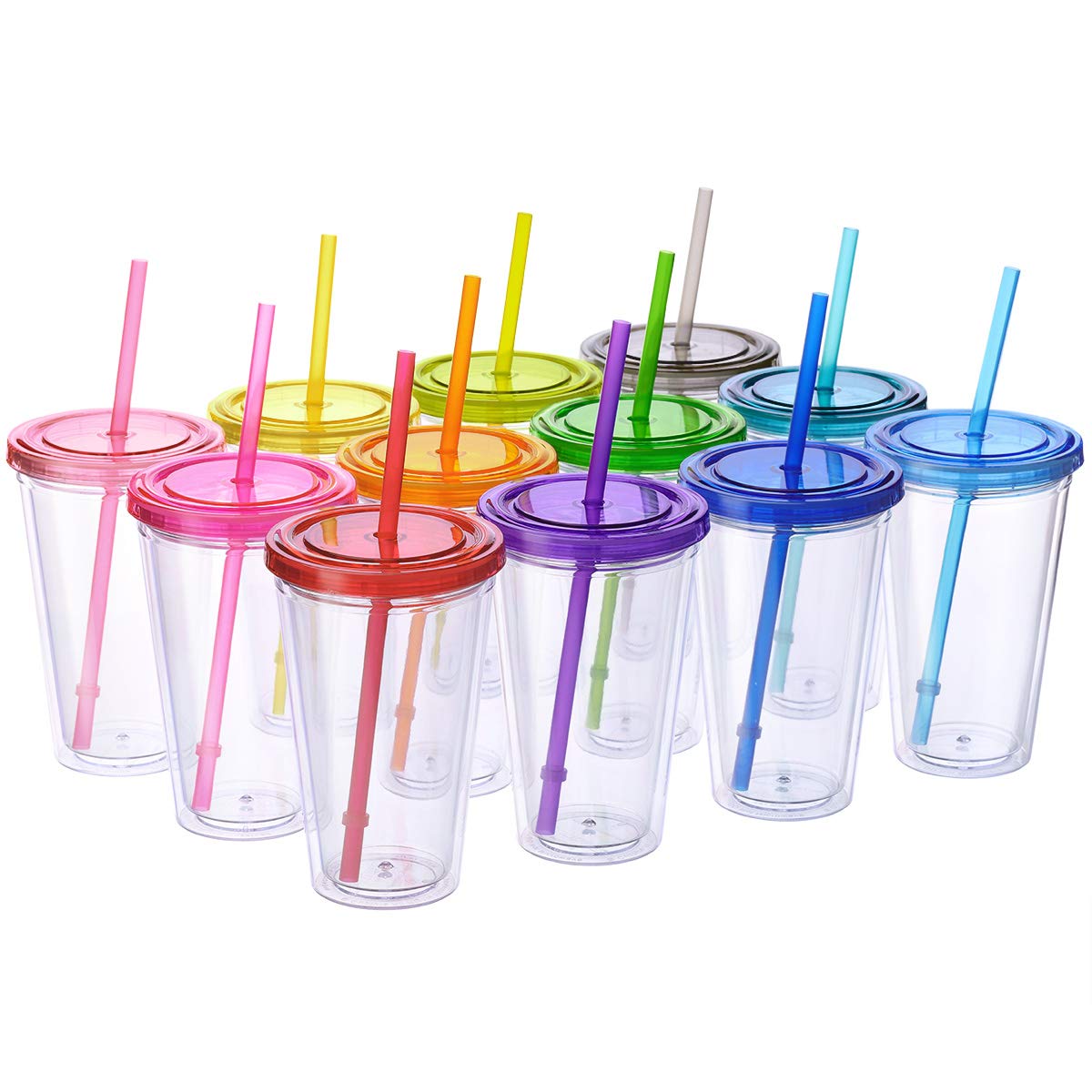 Cupture 12 Insulated Double Wall Tumbler Cup With Lid, Reusable Straw & Hello Name Tags, 12 Colors