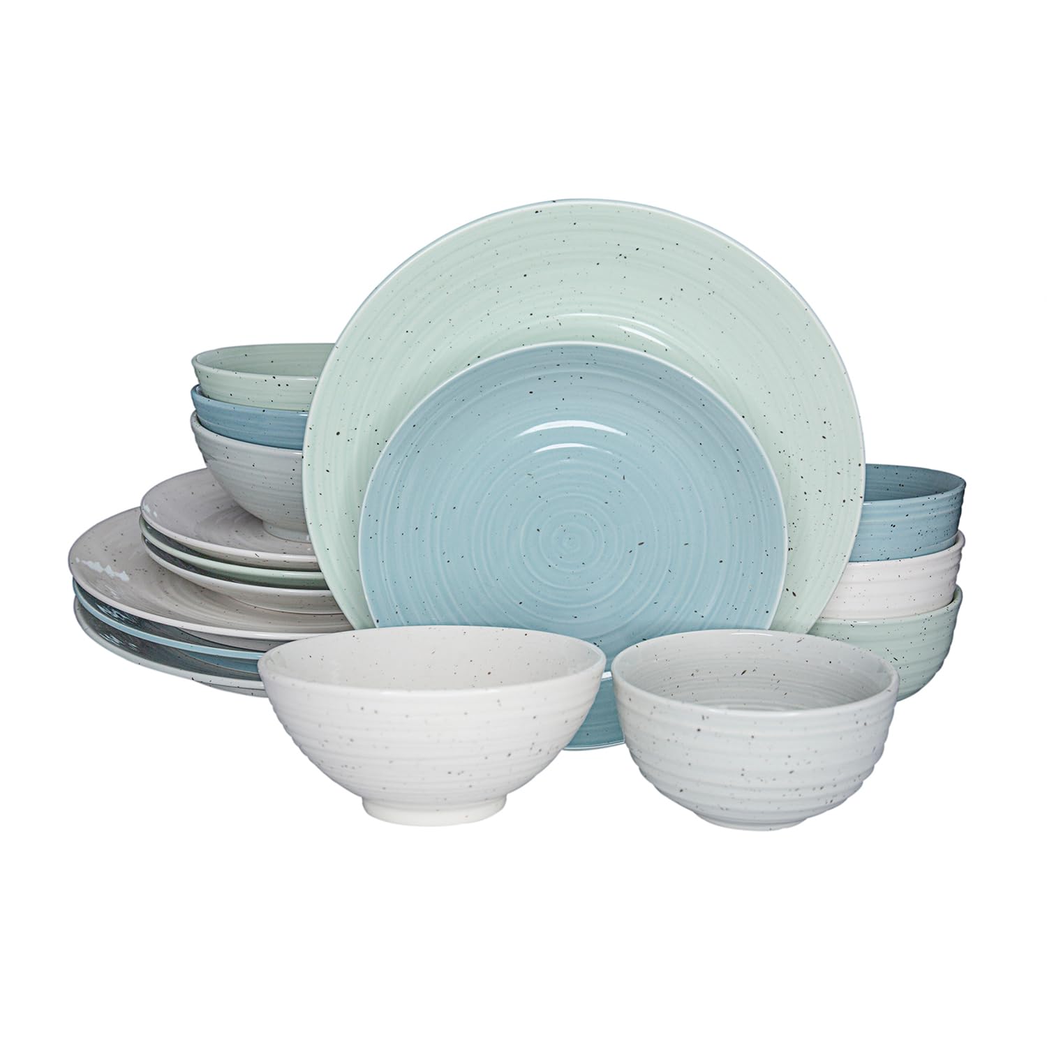 Sango Siterra Artist's Blend 16-Piece Stoneware Dinnerware Set - Service for 4, Mixed Glossy Finish with Unique Speckled Design,