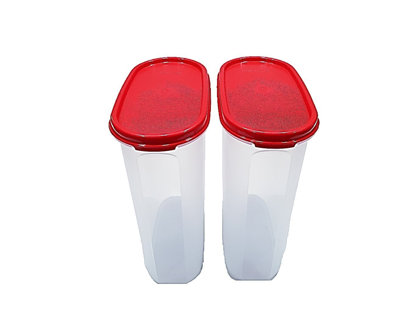 Tupperware Mm Plastic Oval Shape Containers With Cap(2.3L, Red And White) - Set Of 2