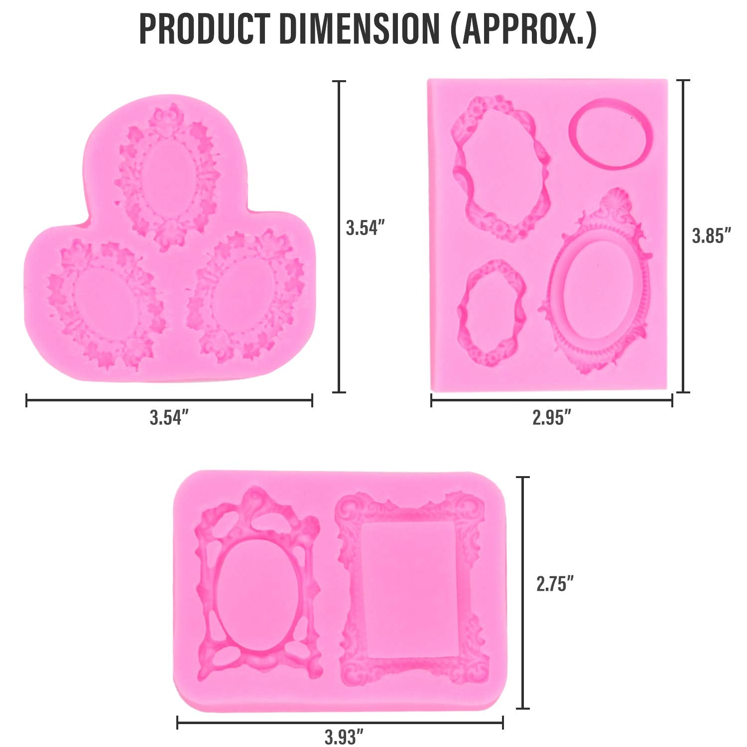 Auear, Vintage Mirror Frame Silicone Mold Fondant Mold Cake Decorating Tools For Sugarcraft Chocolate Polymer Clay (3 Pack, Fram