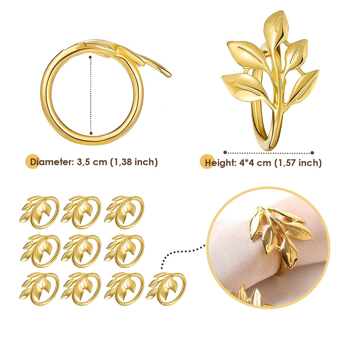 Leaf Gold Napkin Rings Set Of 20 Pcs - Home Decor For Cloth Napkins - Stylish Gold Napkin Holder - Kitchen Decor And Wedding Dec