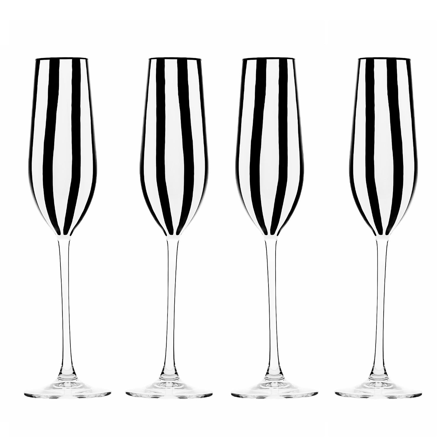 10 Strawberry Street Black & White Stripe Glassware, Flute, Set of 4