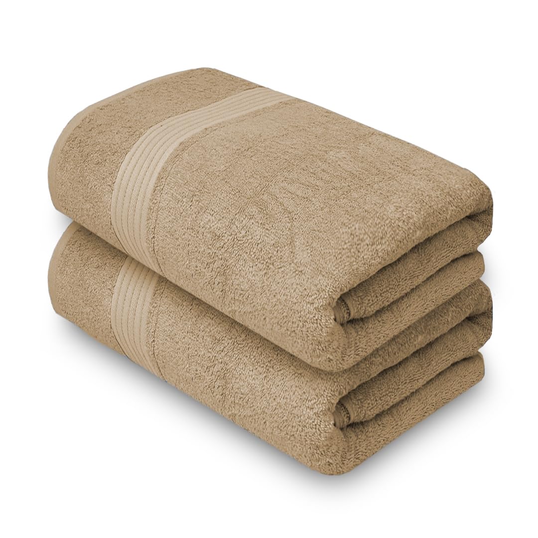 Textila 100% Cotton Bath Sheet Towels - Jumbo Size 35X70 Inches, Ultra Soft And Absorbent, (2 Pack - Beige) Luxury Oversized Tow