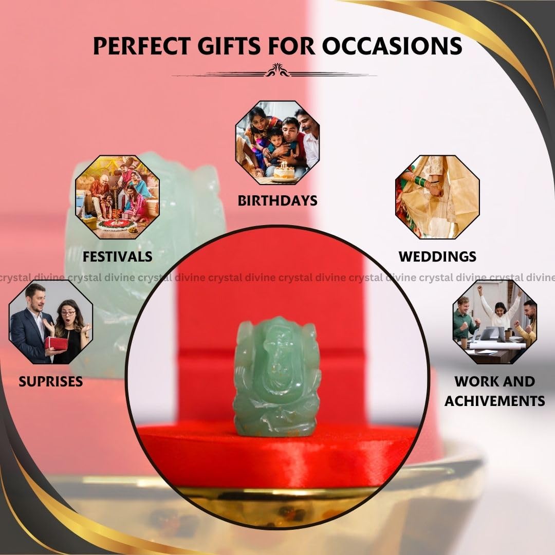 Crystal Divine Green Aventurine Crystal Pocket Ganesha Idol for Home Decor Items & Decorative Items Lord Ganesha Figurine Vastu