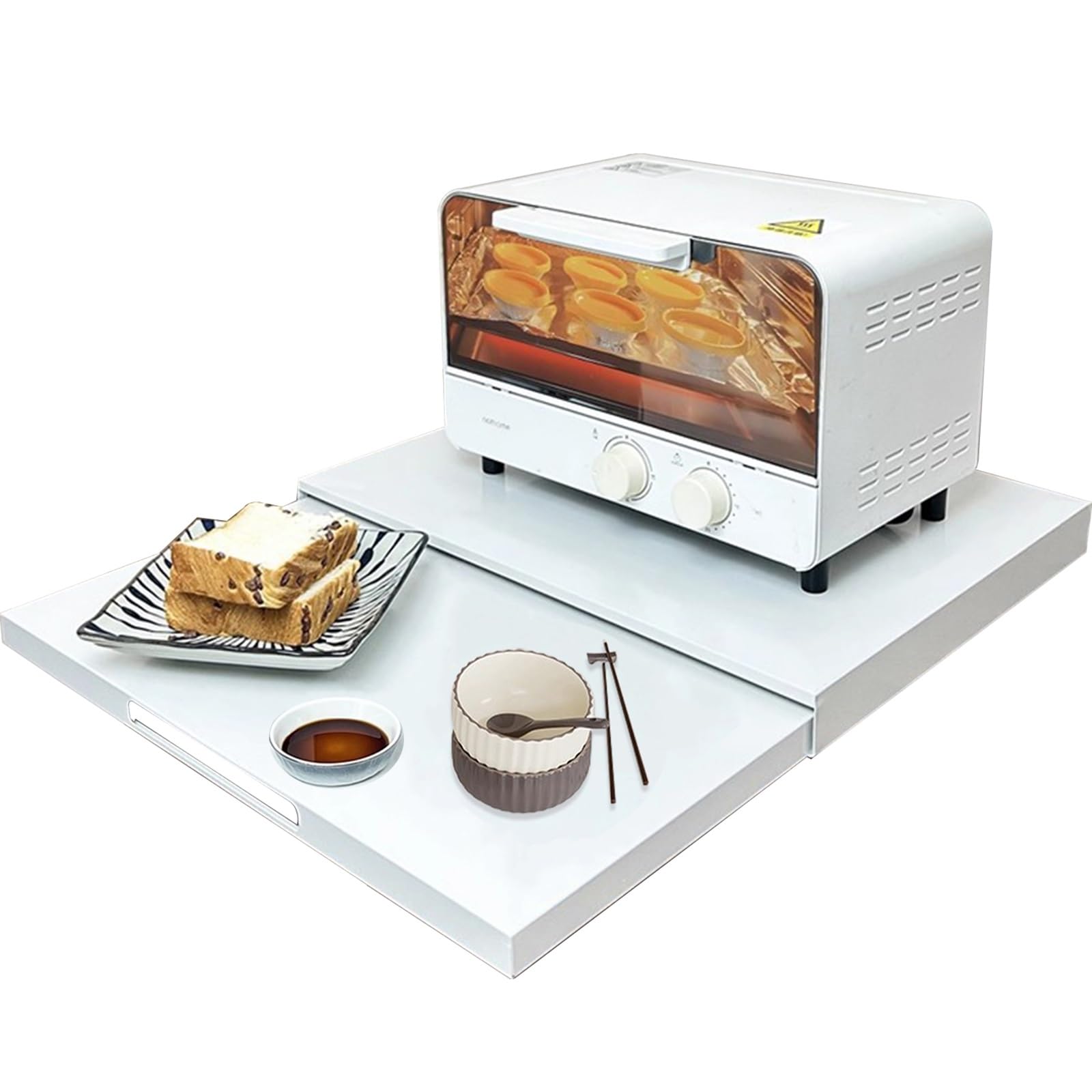 Cairsayo Microwave Countertop Stand, Carbon Steel PullOut Retractable Organizer for Microwaves, Coffee Station & Kitchen Applia