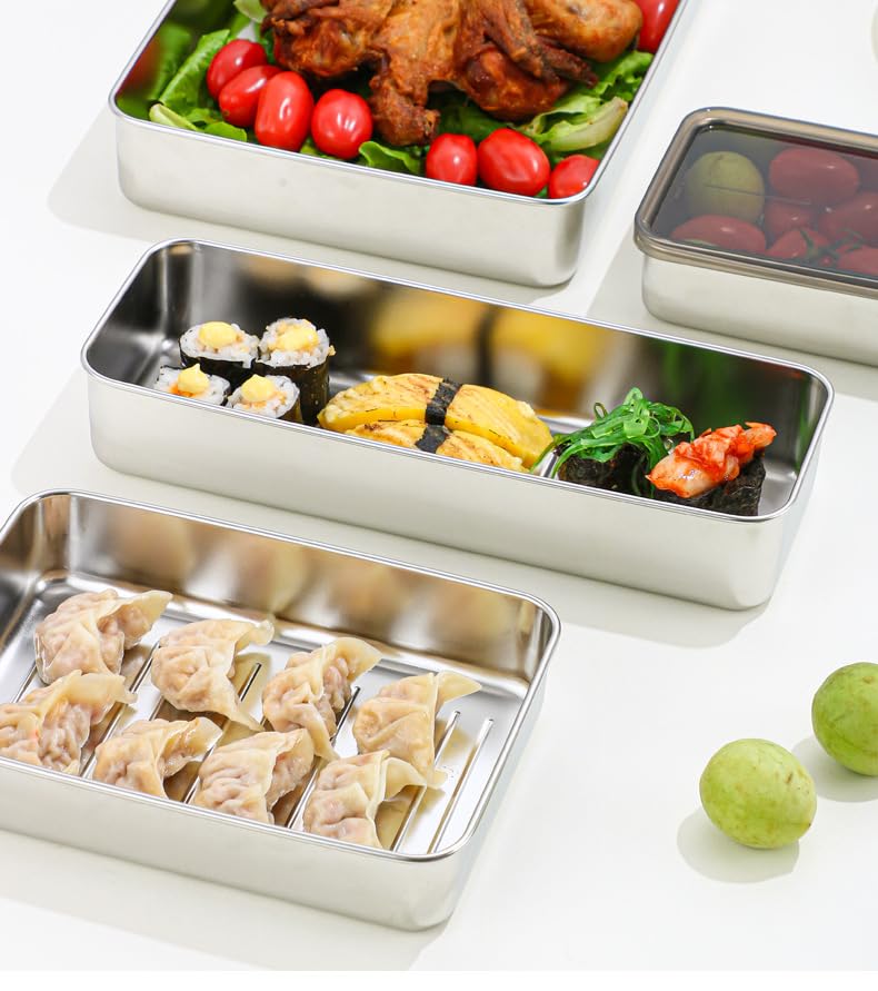 Bigking 2 Pack Bacon Keeper Container, Cheese Container For Fridge,Lunch Meat Container For Refrigerator, Stainless Steel Deli C