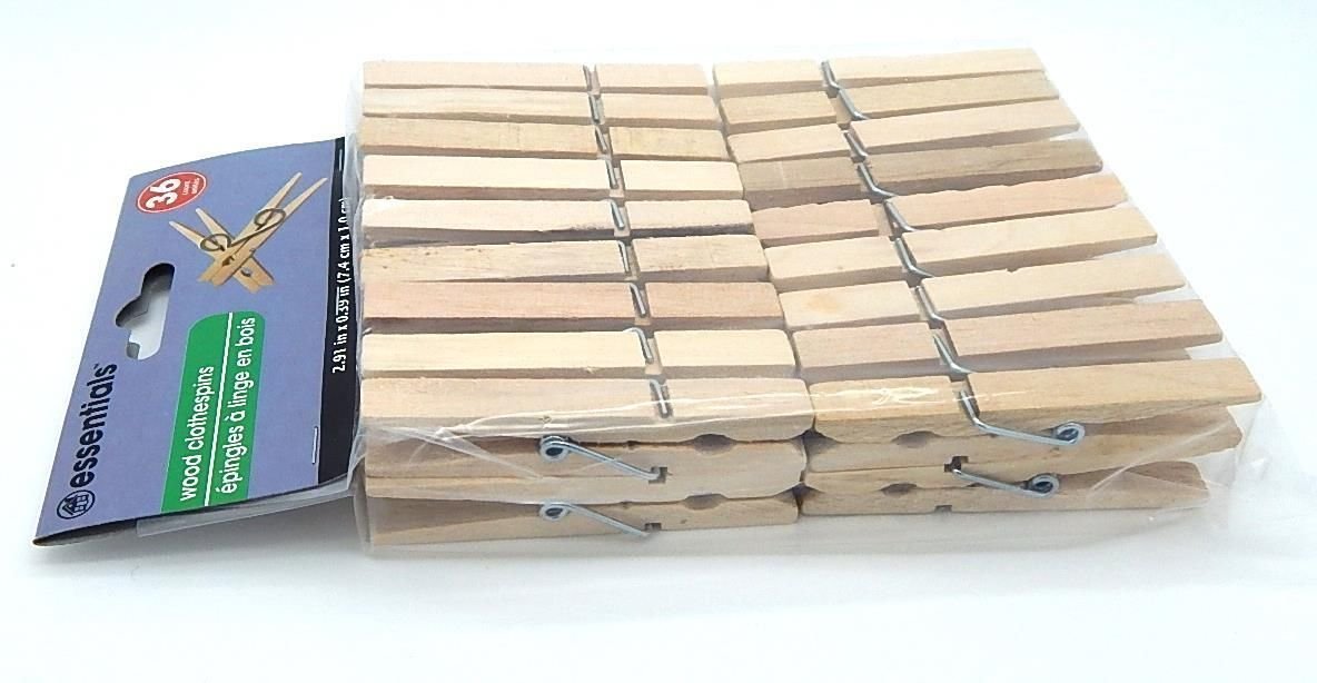 Essentials 36 Count Wood Clothespins With Spring